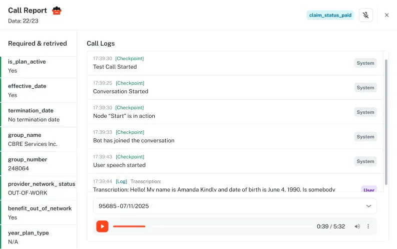 A sample call report in Prosper AI