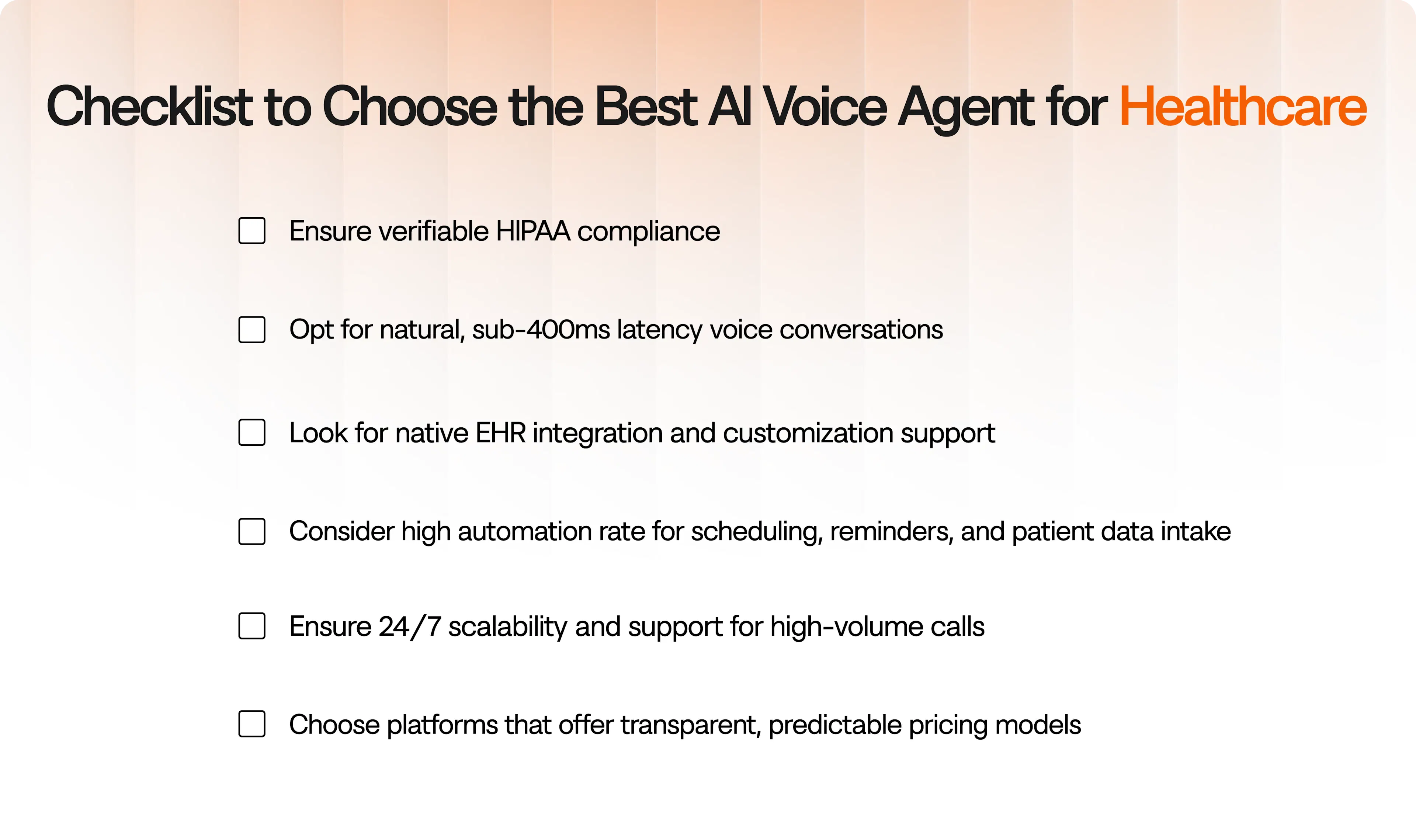 Checklist For Selecting The Best AI Voice Agent For Healthcare