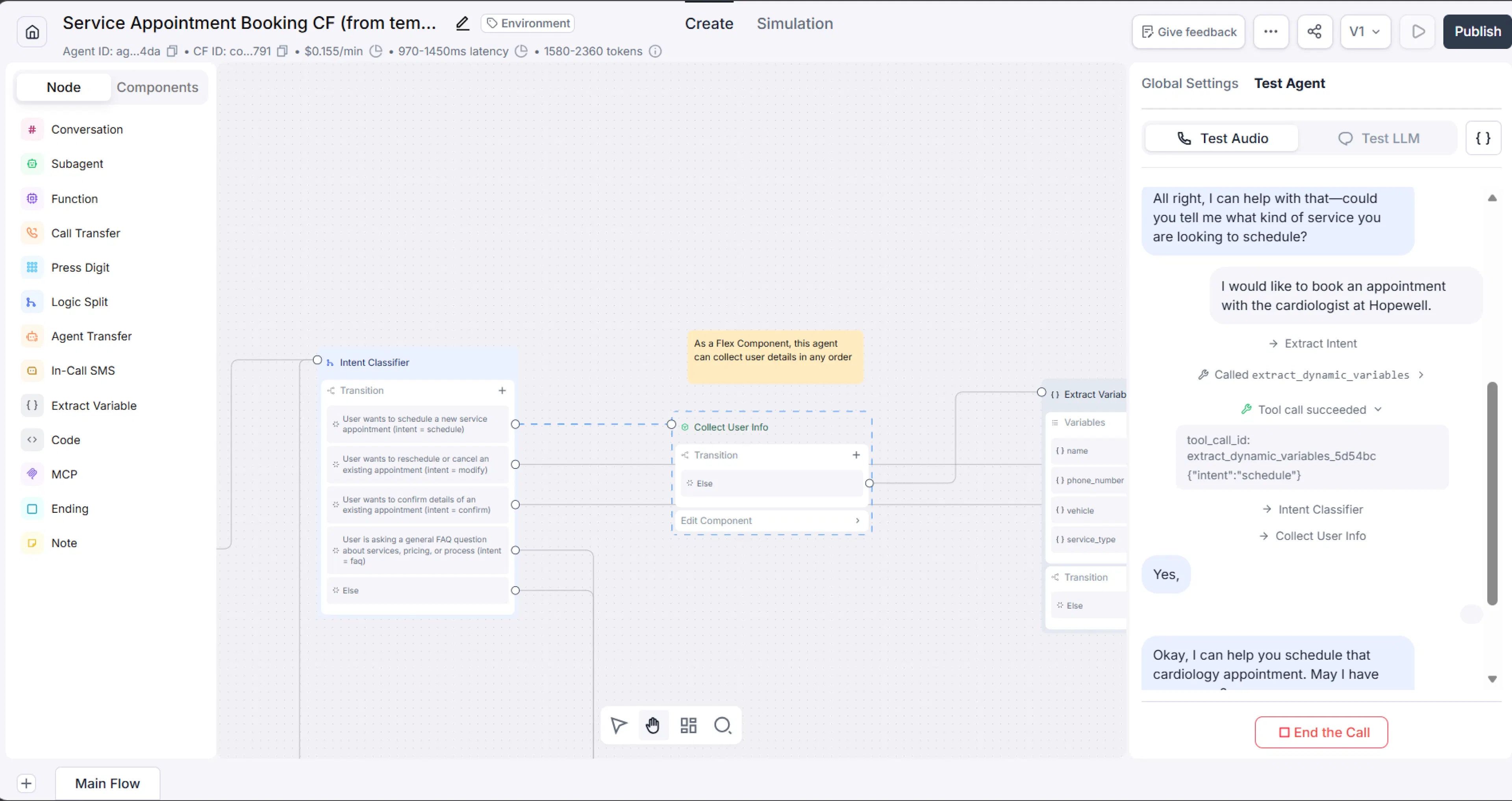 Retell AI logic builder and voice call demo