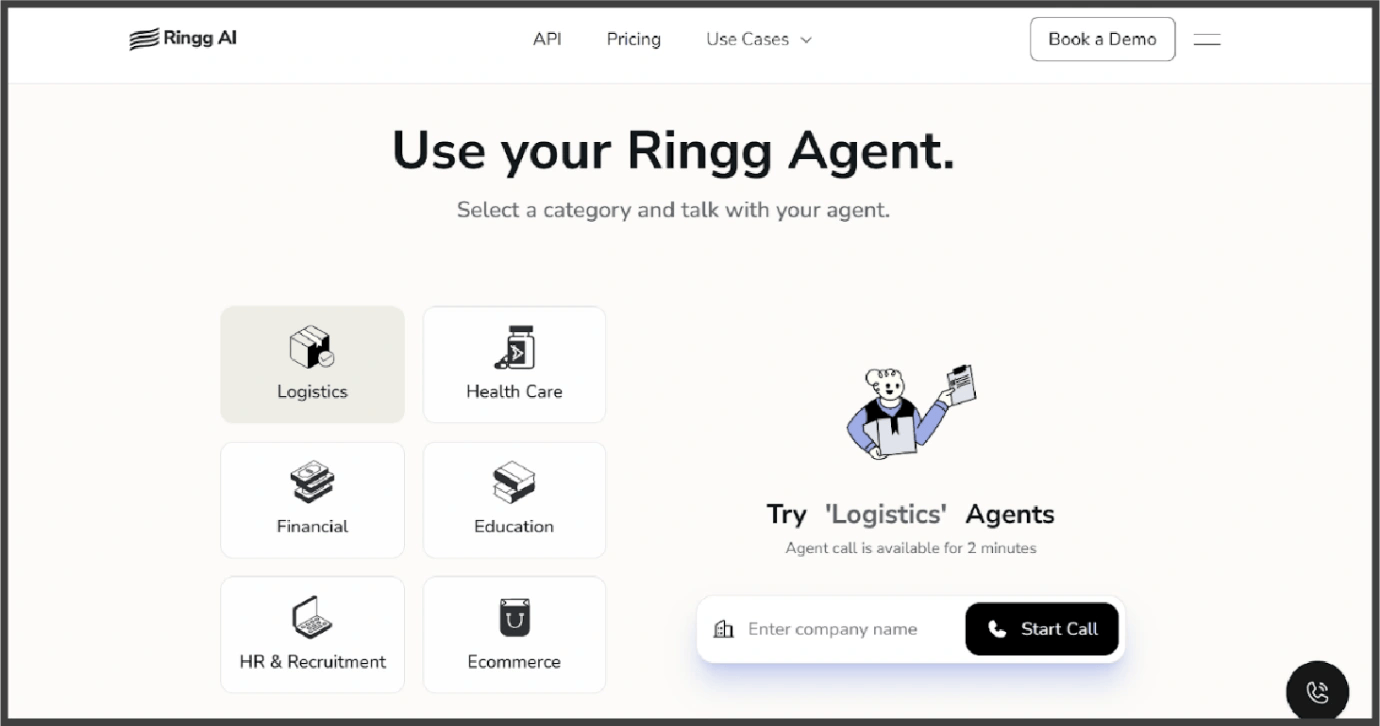 Ringg AI homepage