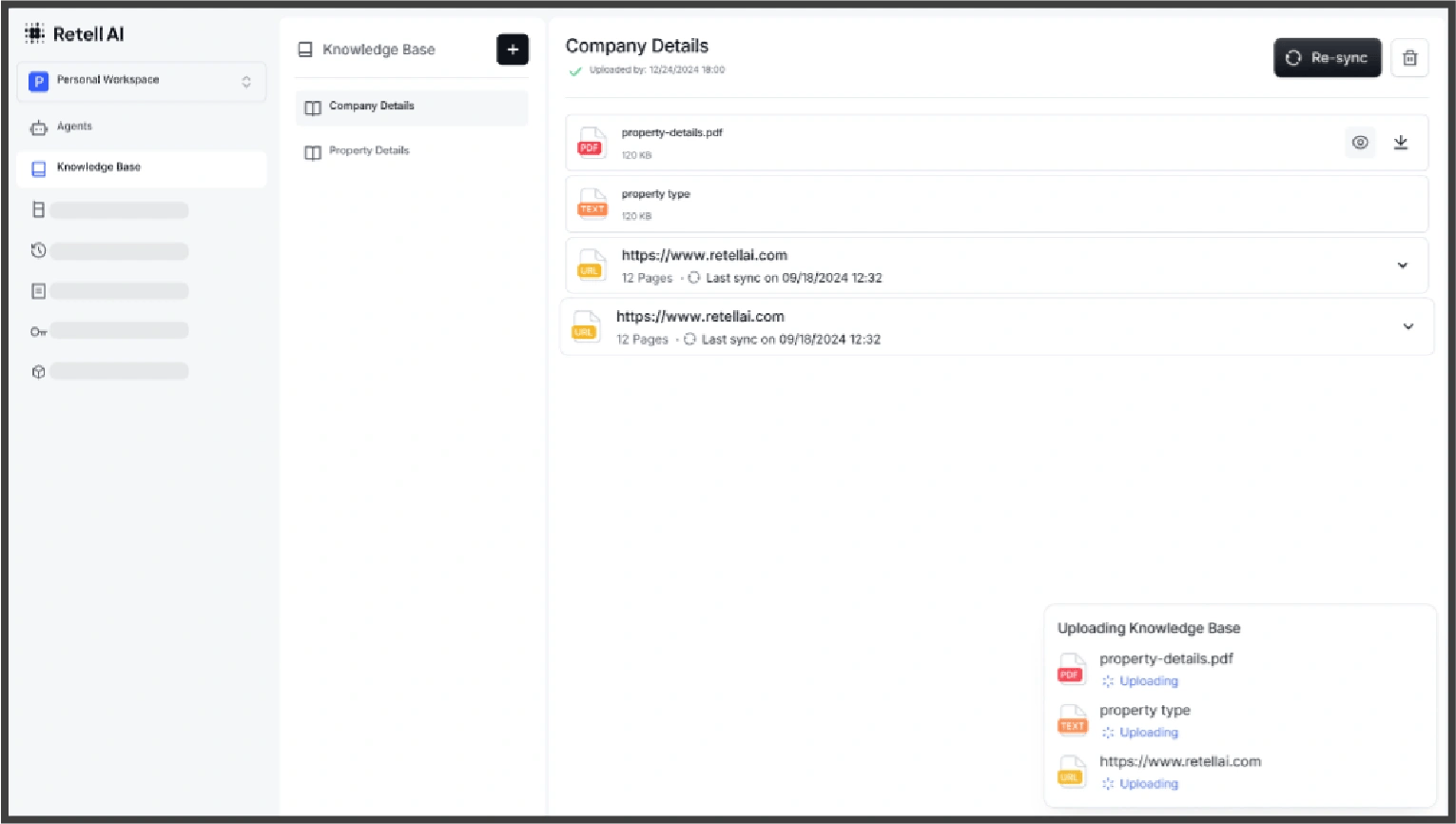 Retell AI developer documentation page