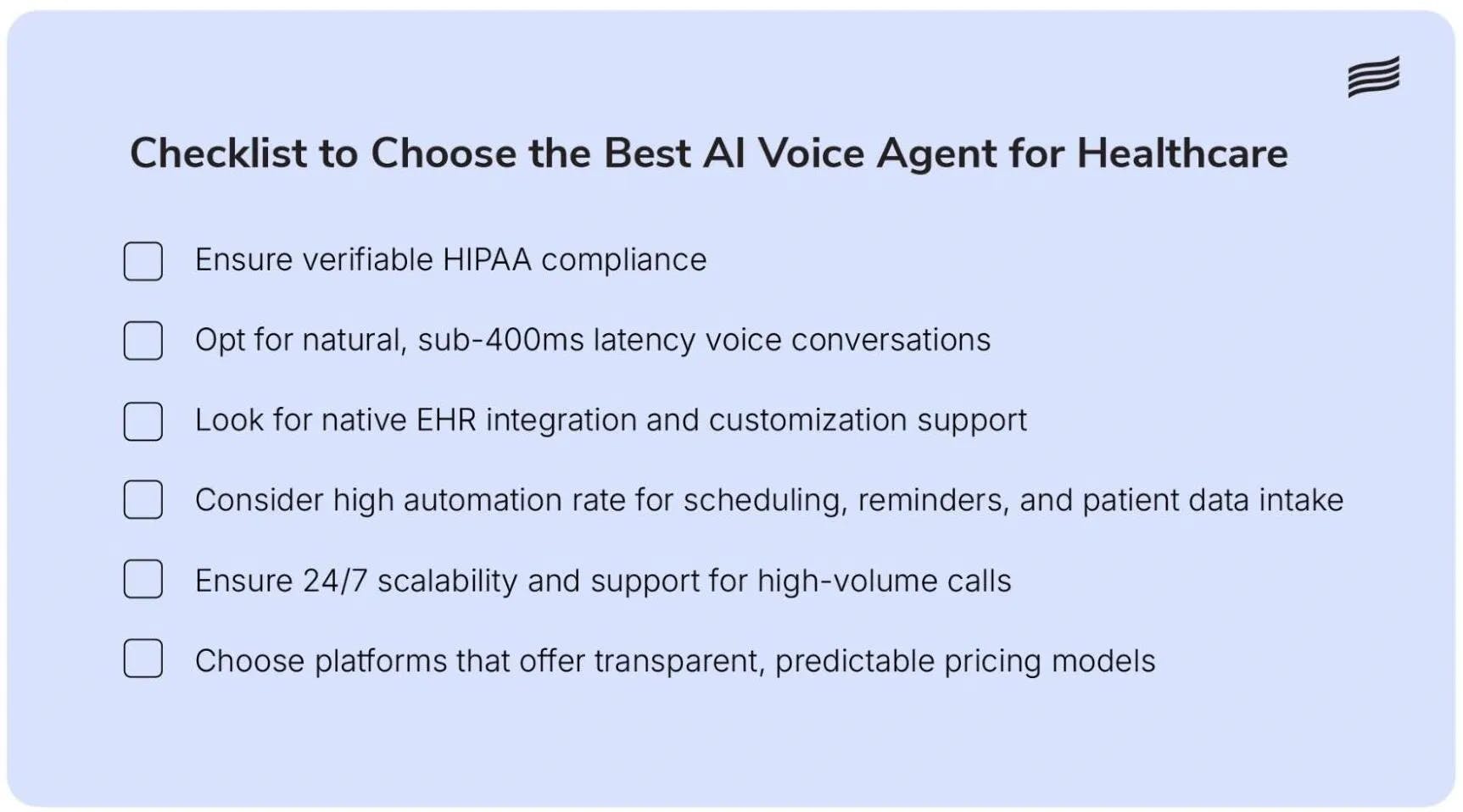 Checklist For Selecting The Best AI Voice Agent For Healthcare