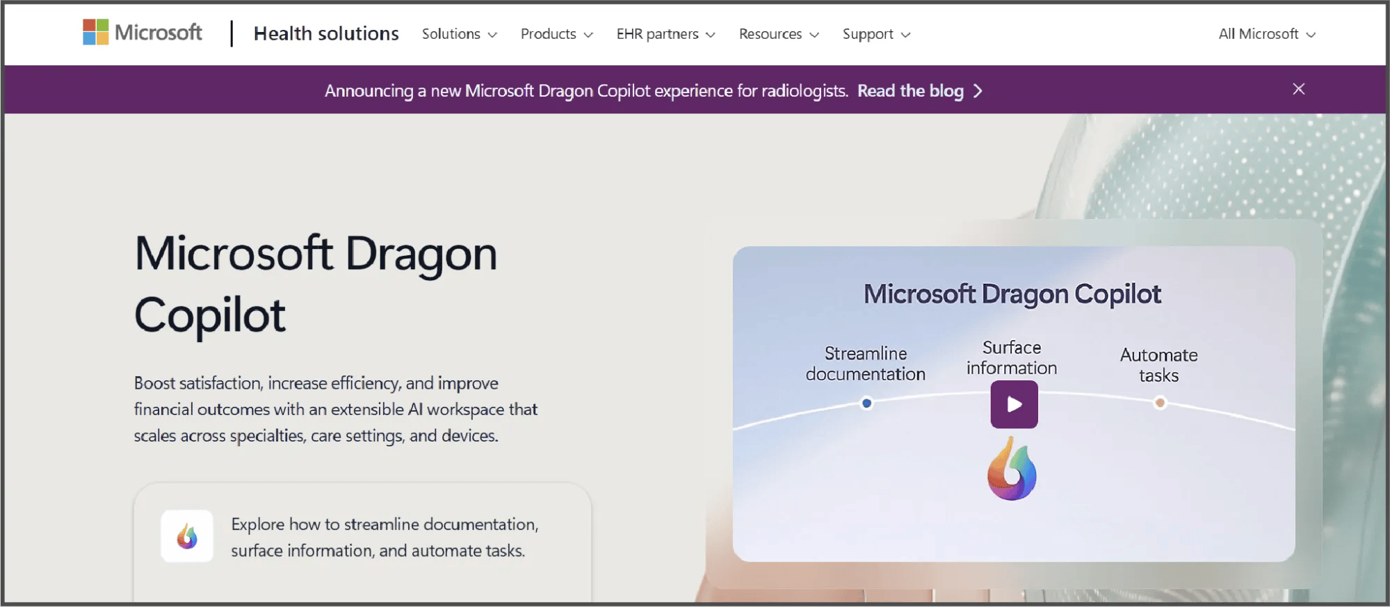 Microsoft Dragon Copilot website