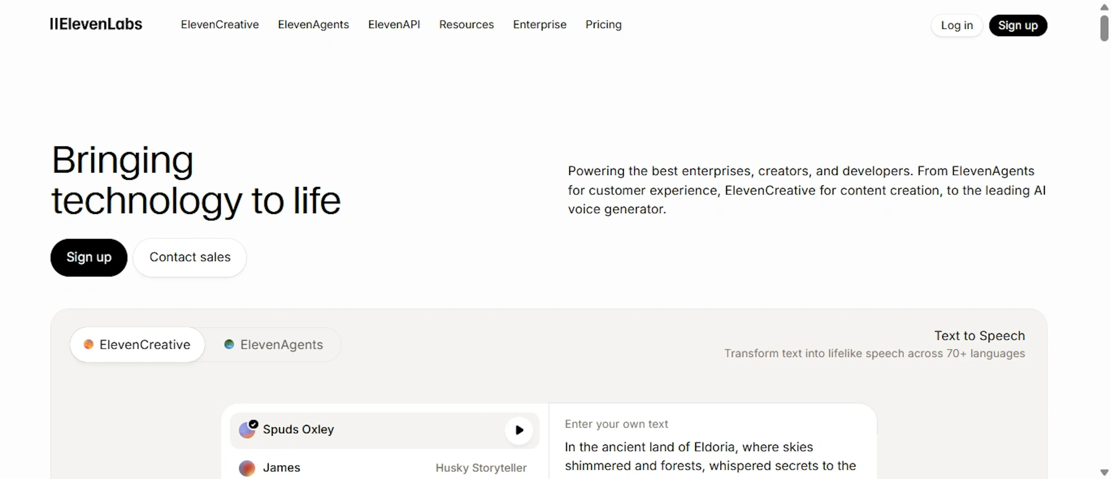 Screenshot of ElevenLabs voice generation library