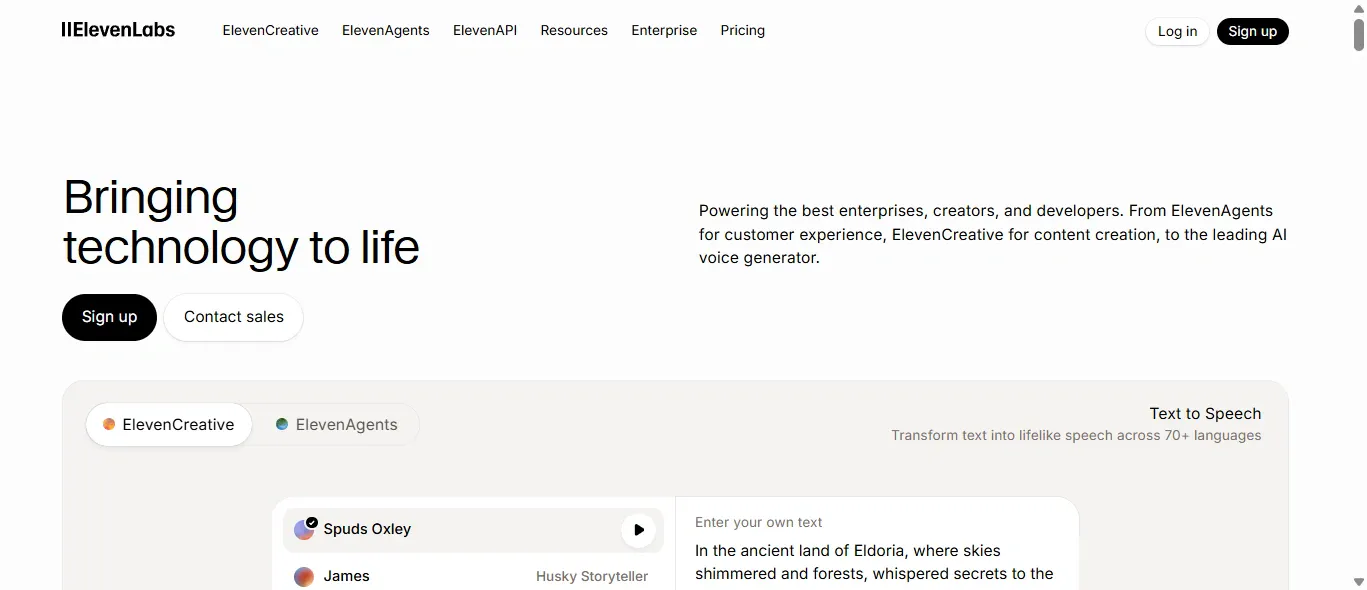 Screenshot of ElevenLabs voice generation library