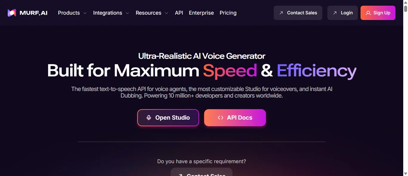 Screenshot of Murf AI home page