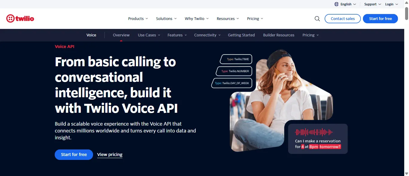 Twilio Voice homepage