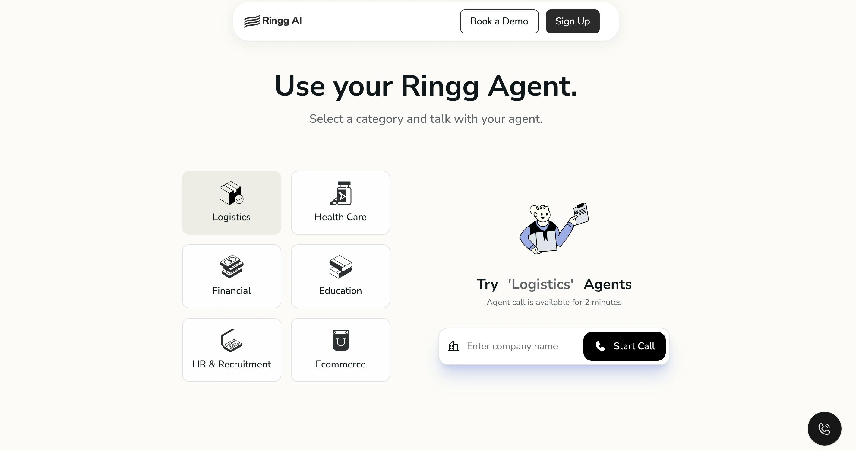 Ringg AI homepage