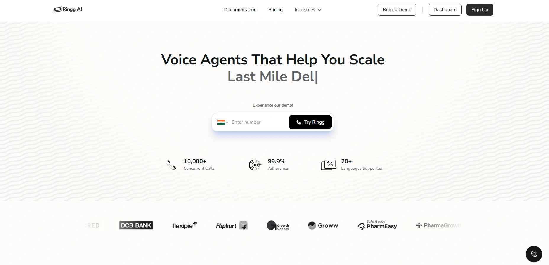 Home page of Ringg AI