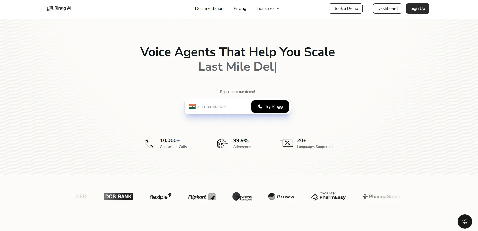 Home page of Ringg AI