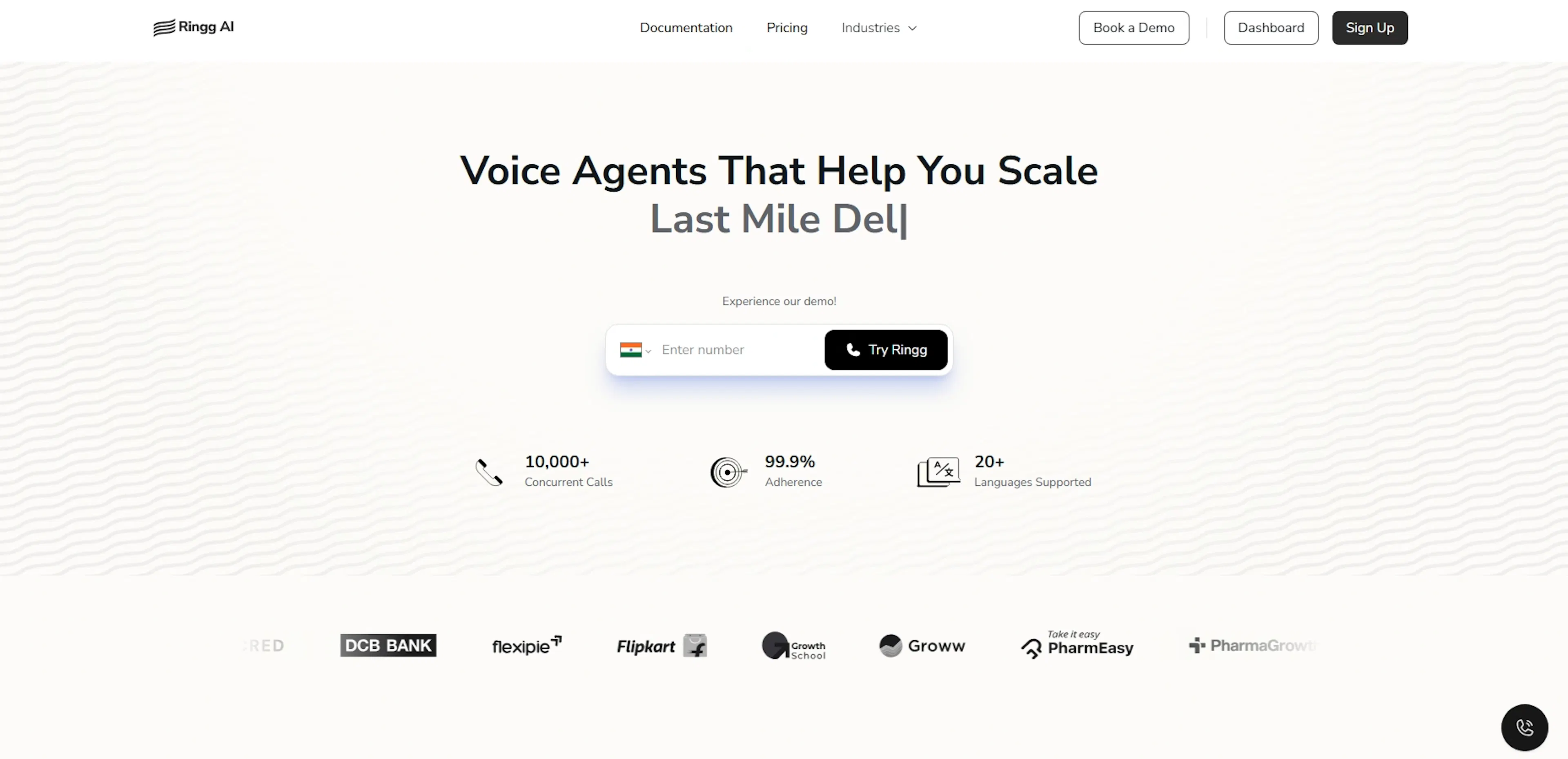Home page of Ringg AI