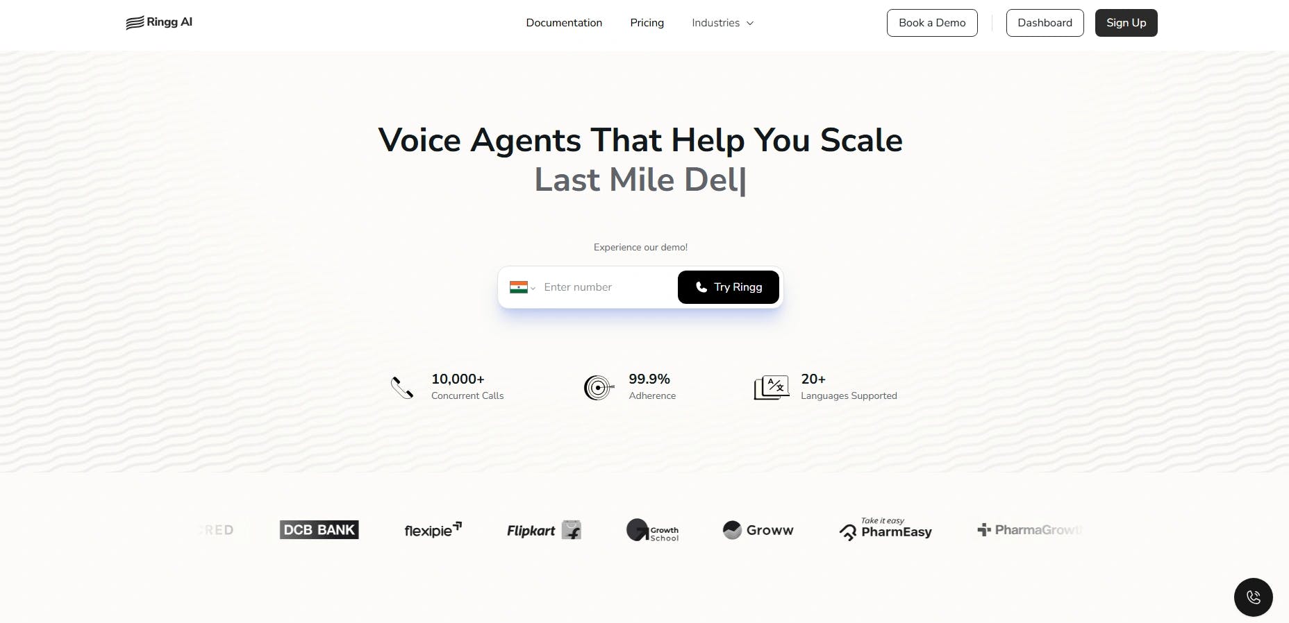 Home page of Ringg AI
