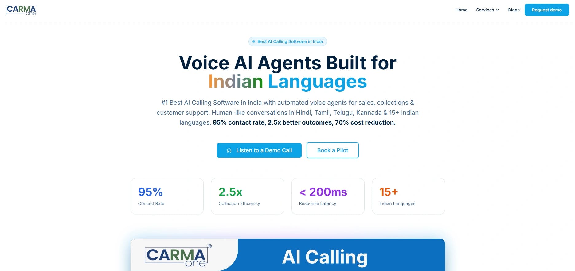 Home page CarmaOne Voice AI Agent