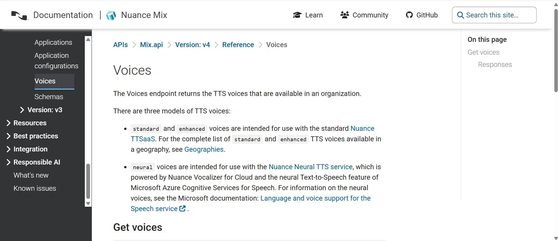 Nuance Mix site: Voices Section