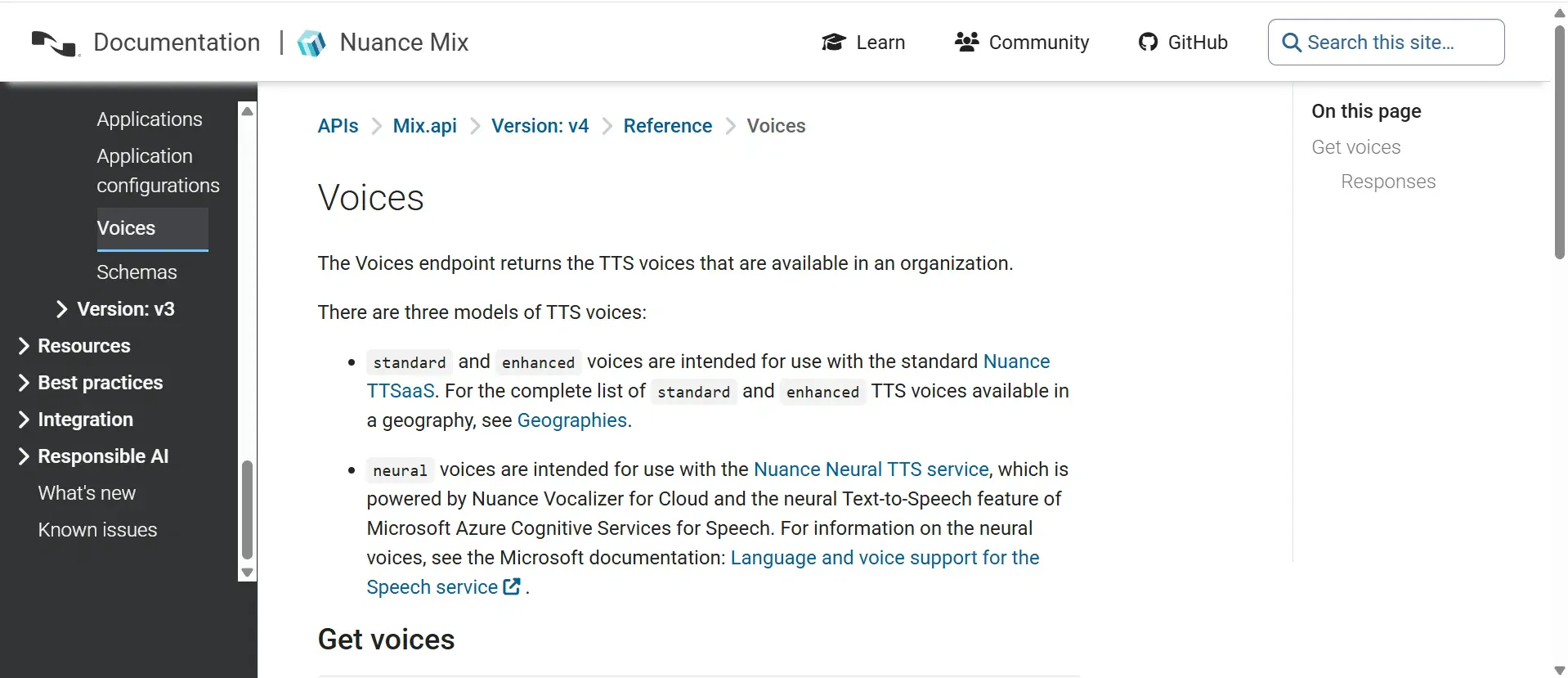 Nuance Mix site: Voices Section