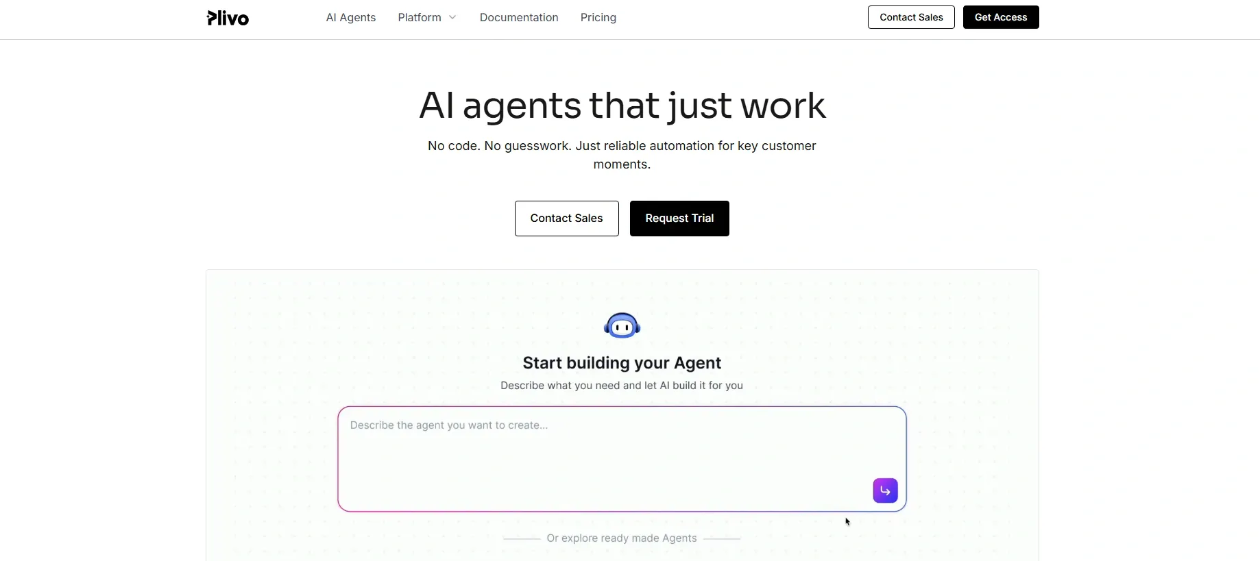 Home page of Plivo