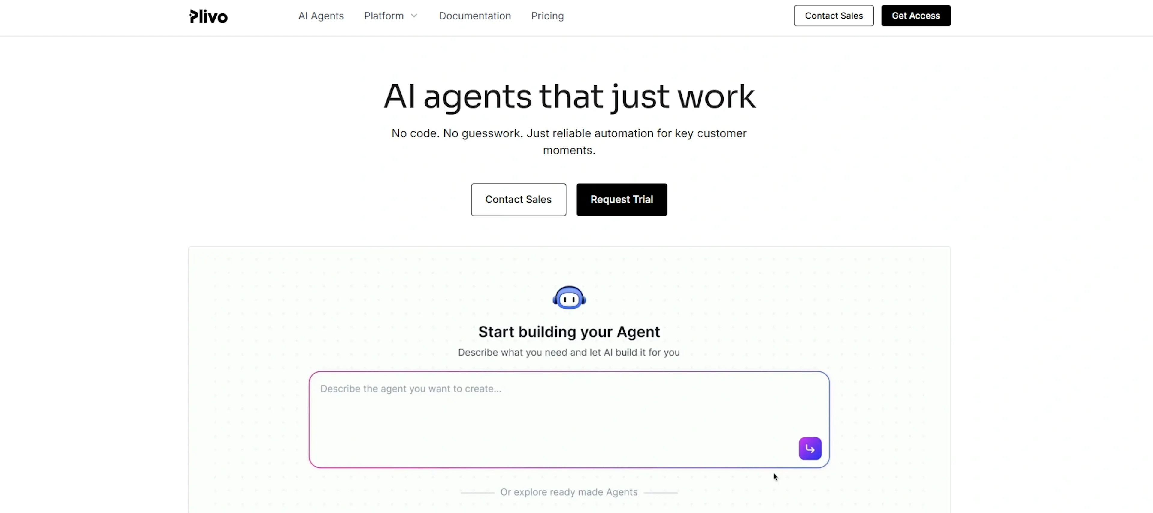 Home page of Plivo