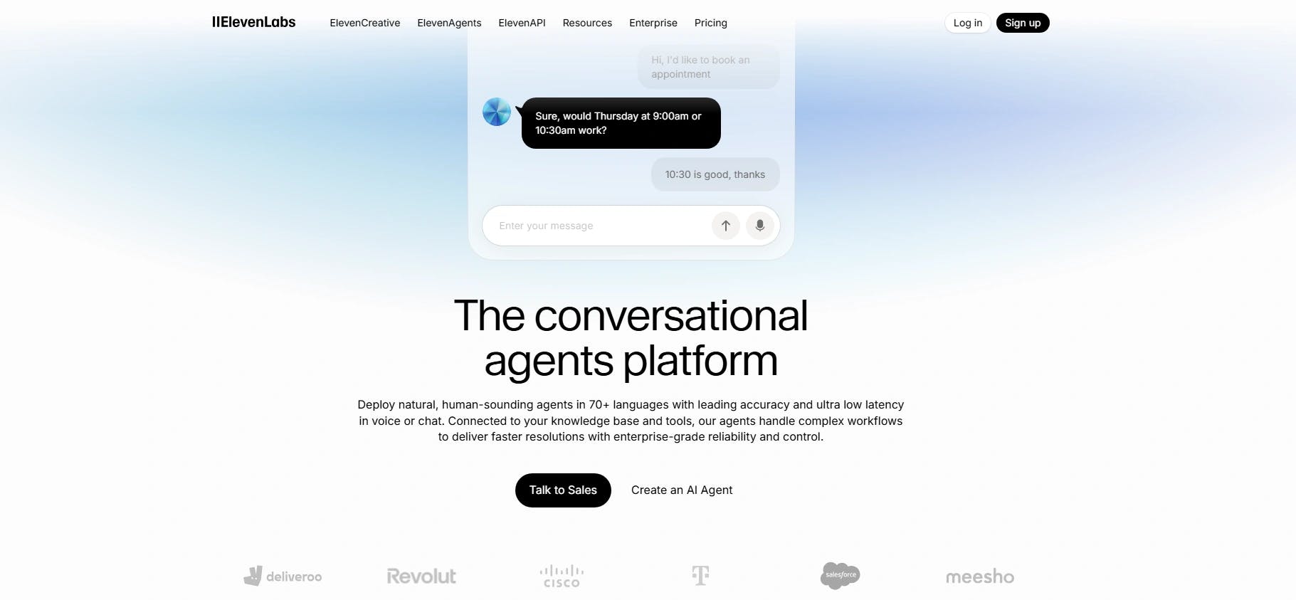 Home page of ElevenLabs