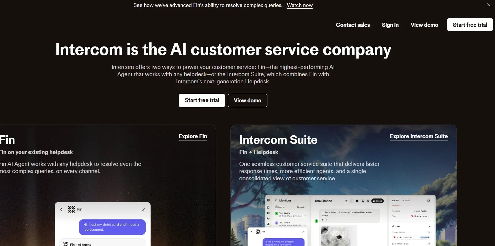 Intercom Fin AI agent interface screenshot