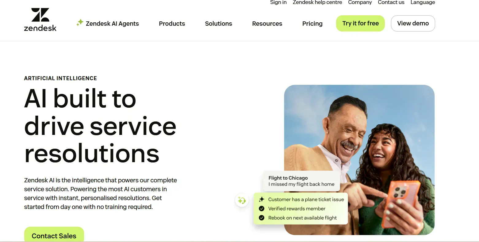 Zendesk AI agent homepage 