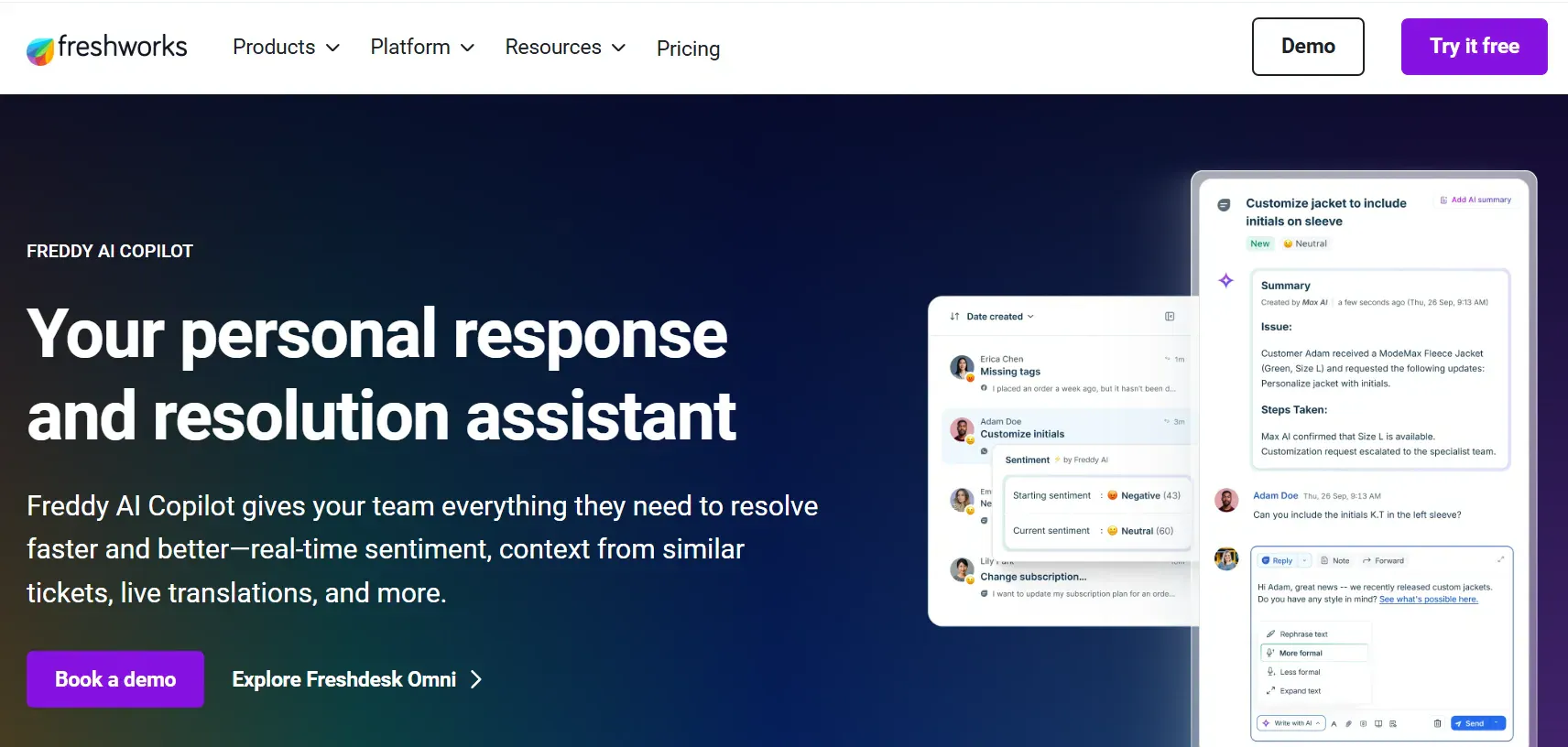 Freshdesk Freddy AI homepage