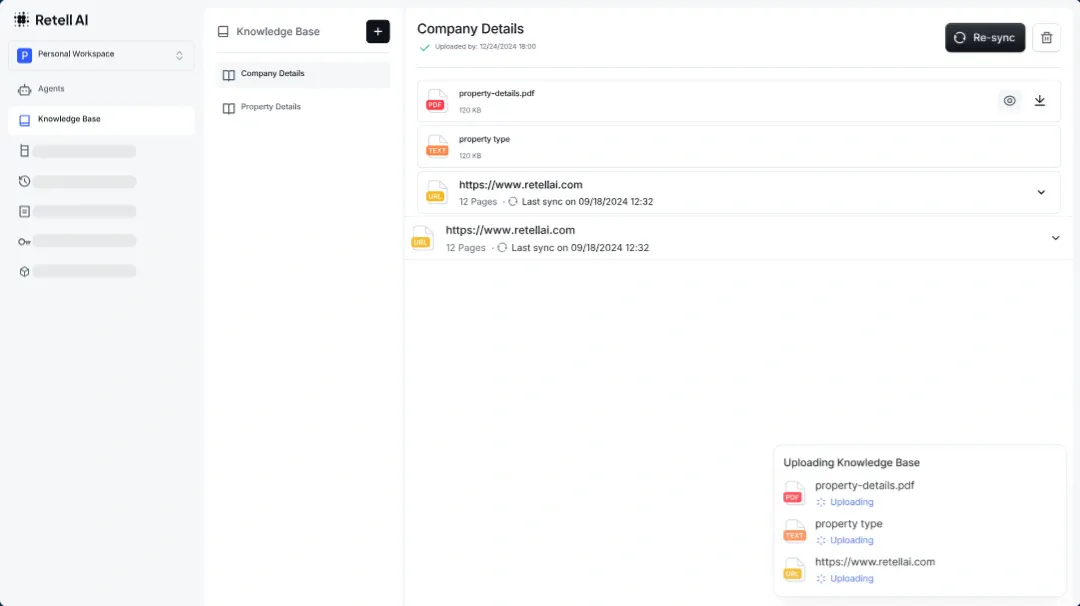 Retell AI developer documentation page