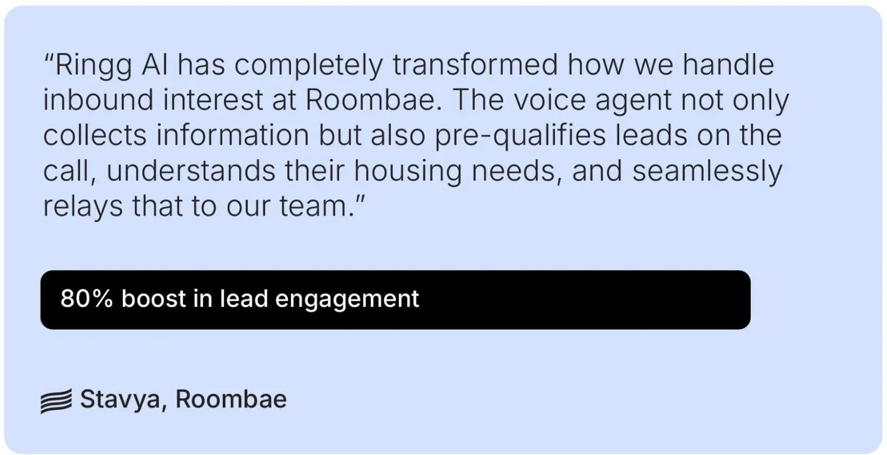 Ringg AI customer review by Roombae