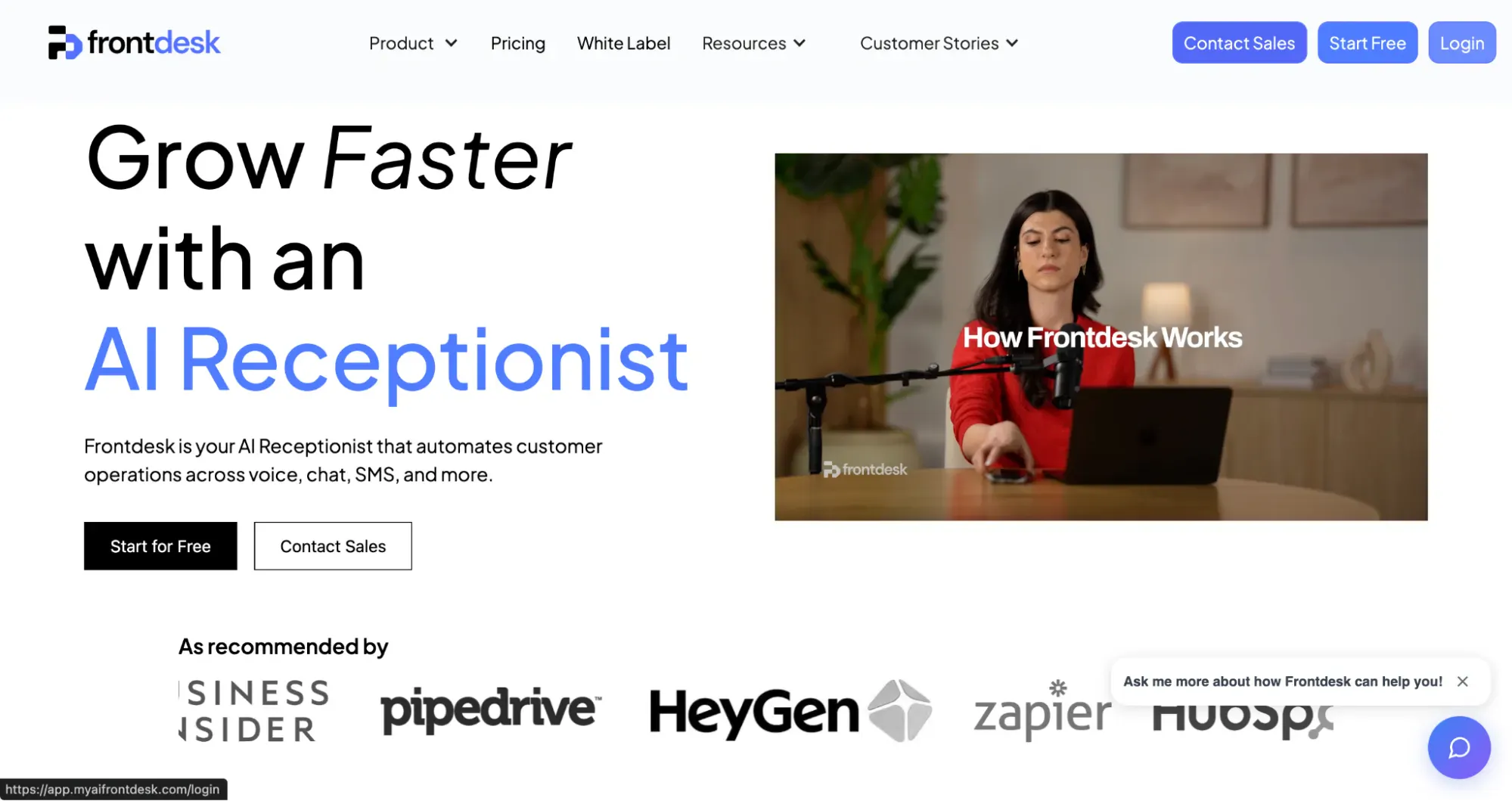 My AI Front Desk homepage