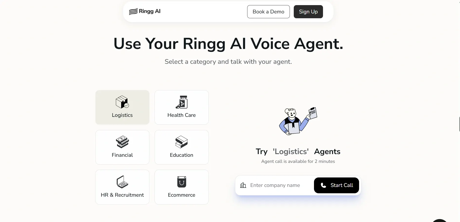 Screenshot of Ring AI’s home page
