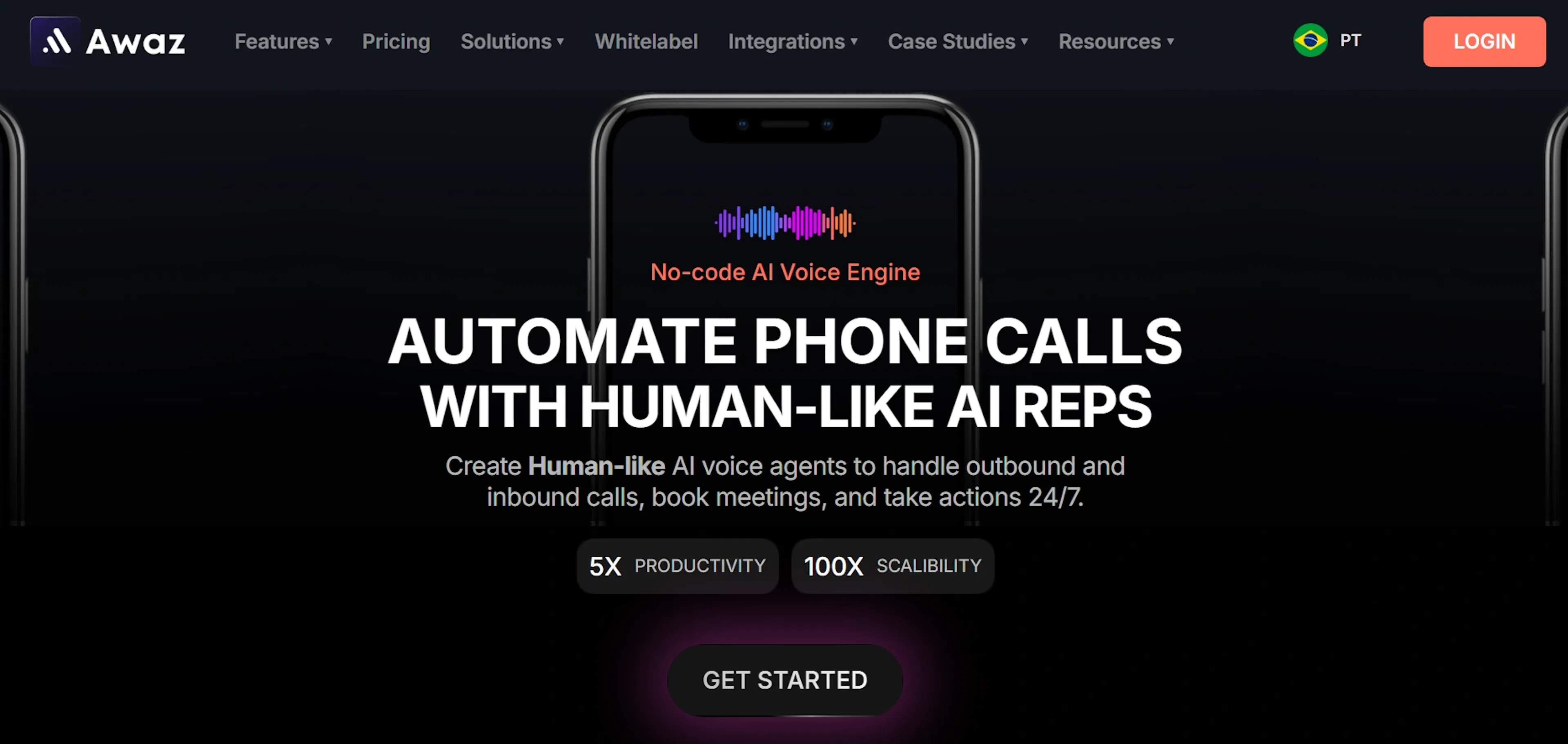Screenshot of Awaz AI homepage