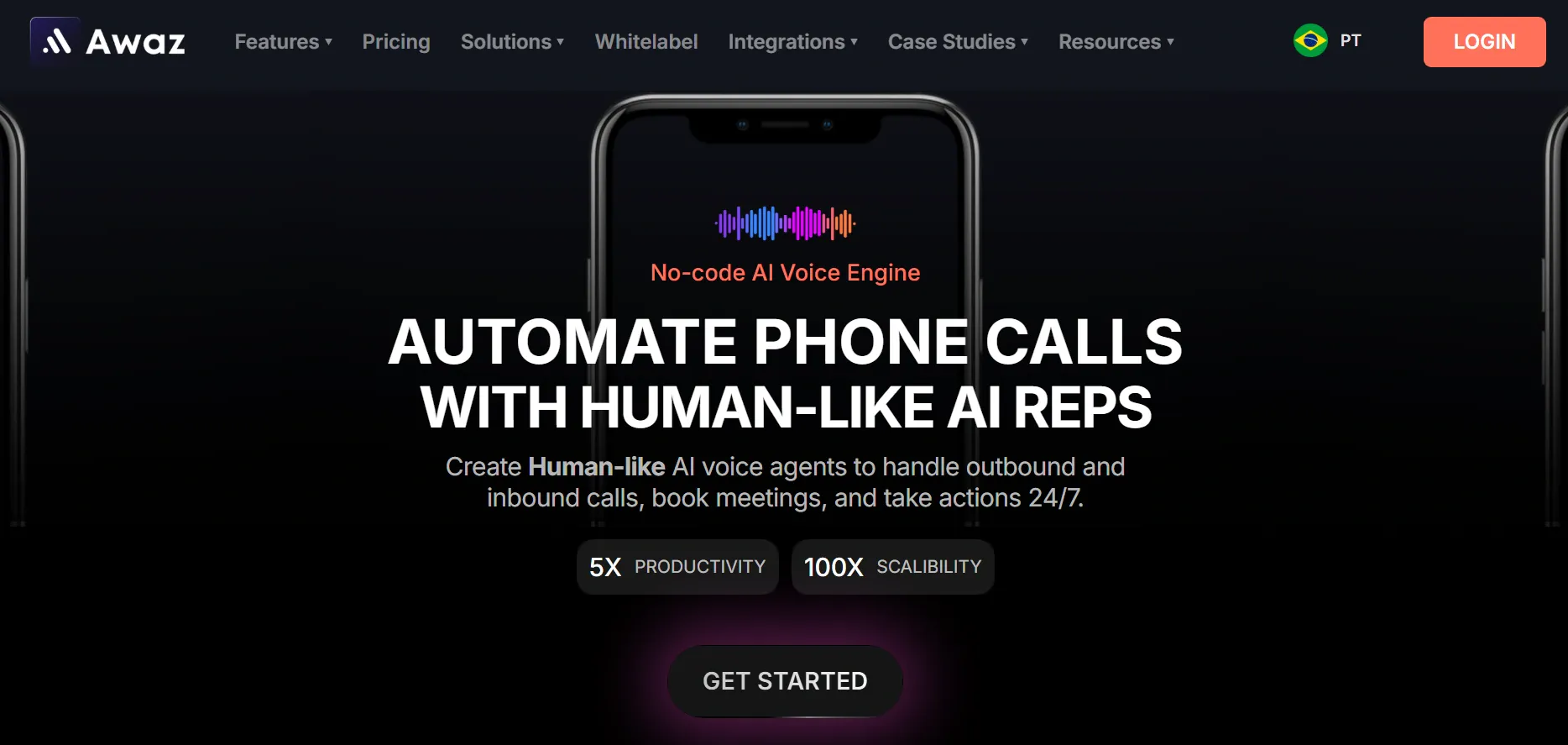 Screenshot of Awaz AI homepage