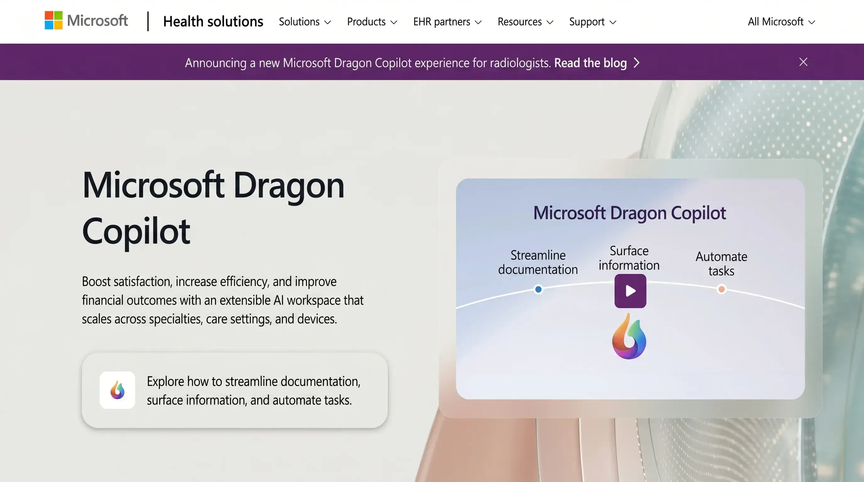 Microsoft Dragon Copilot website