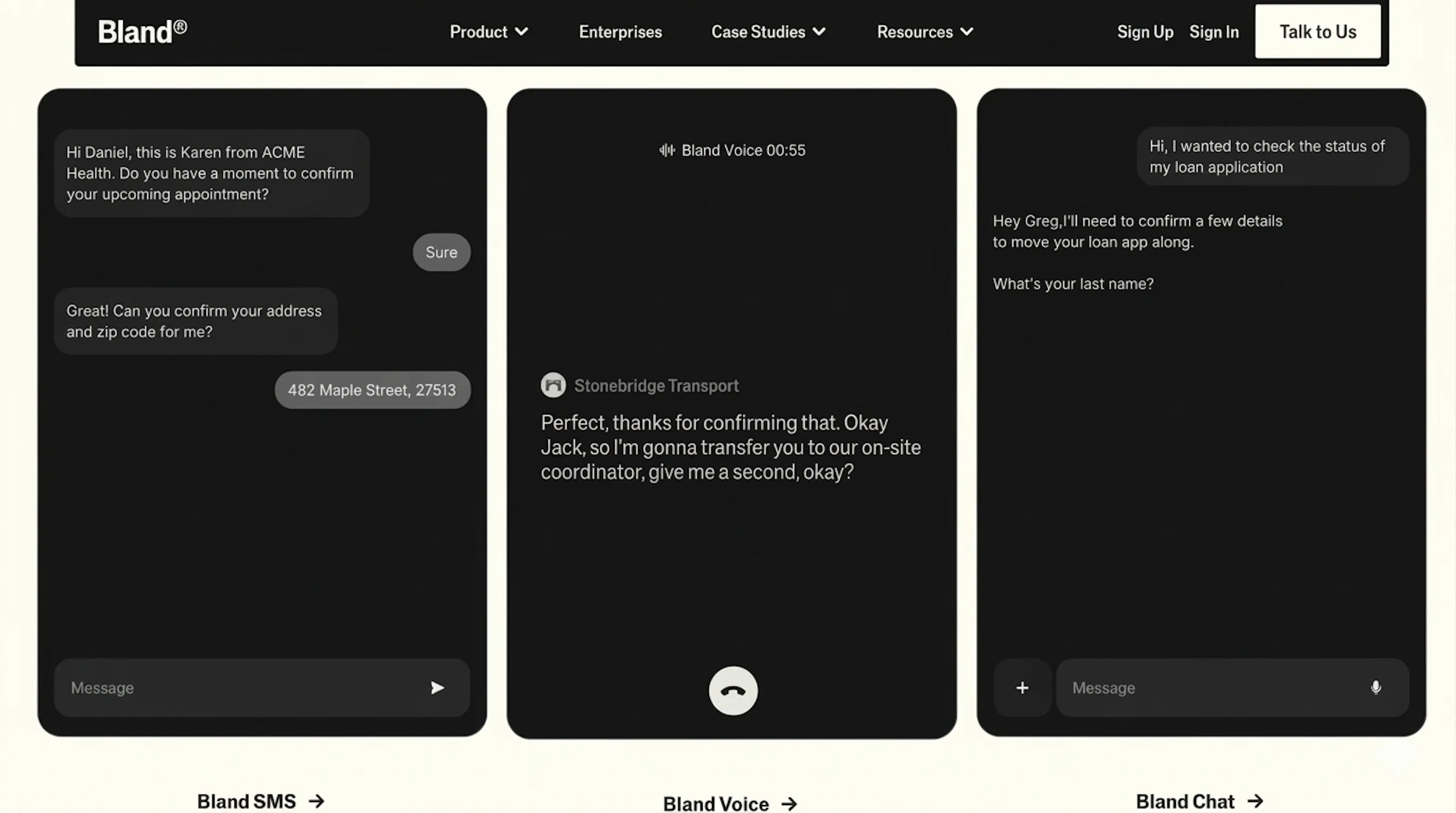 Bland AI homepage
