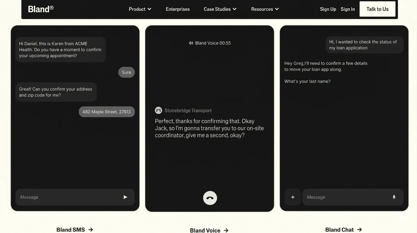 Bland AI homepage