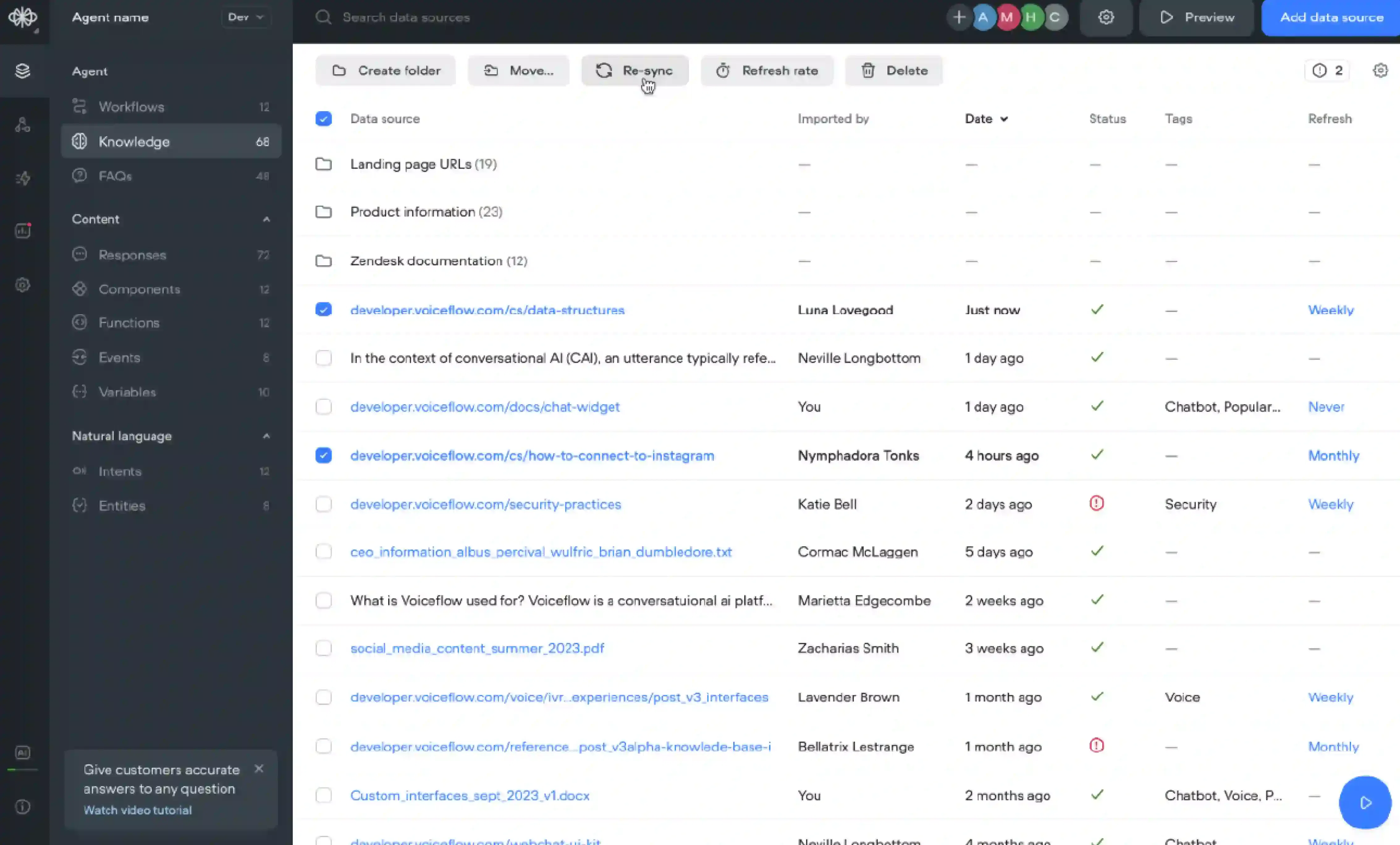 Screenshot of Voiceflow conversation design canvas