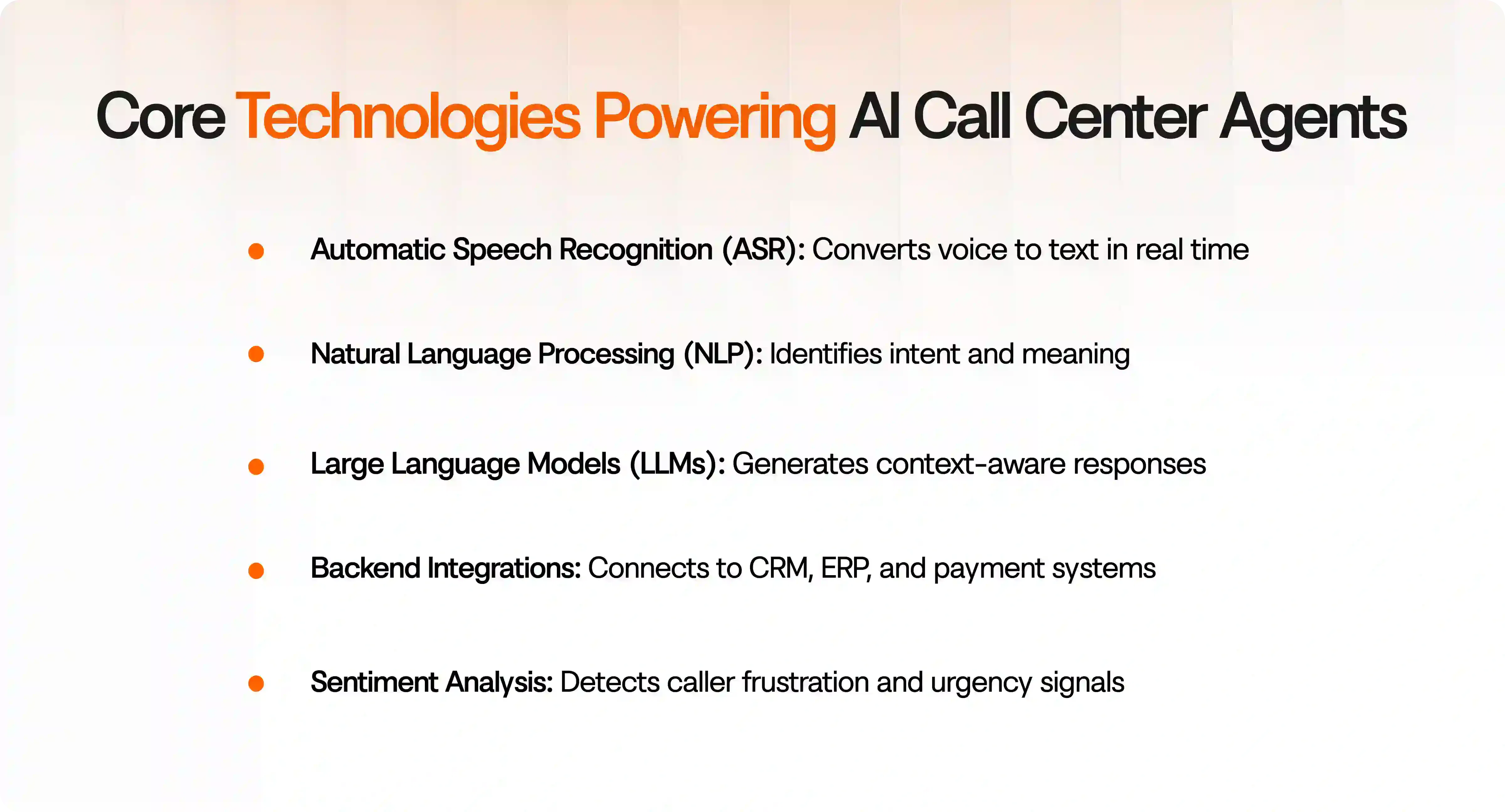 Five technologies that power modern AI call center agent systems