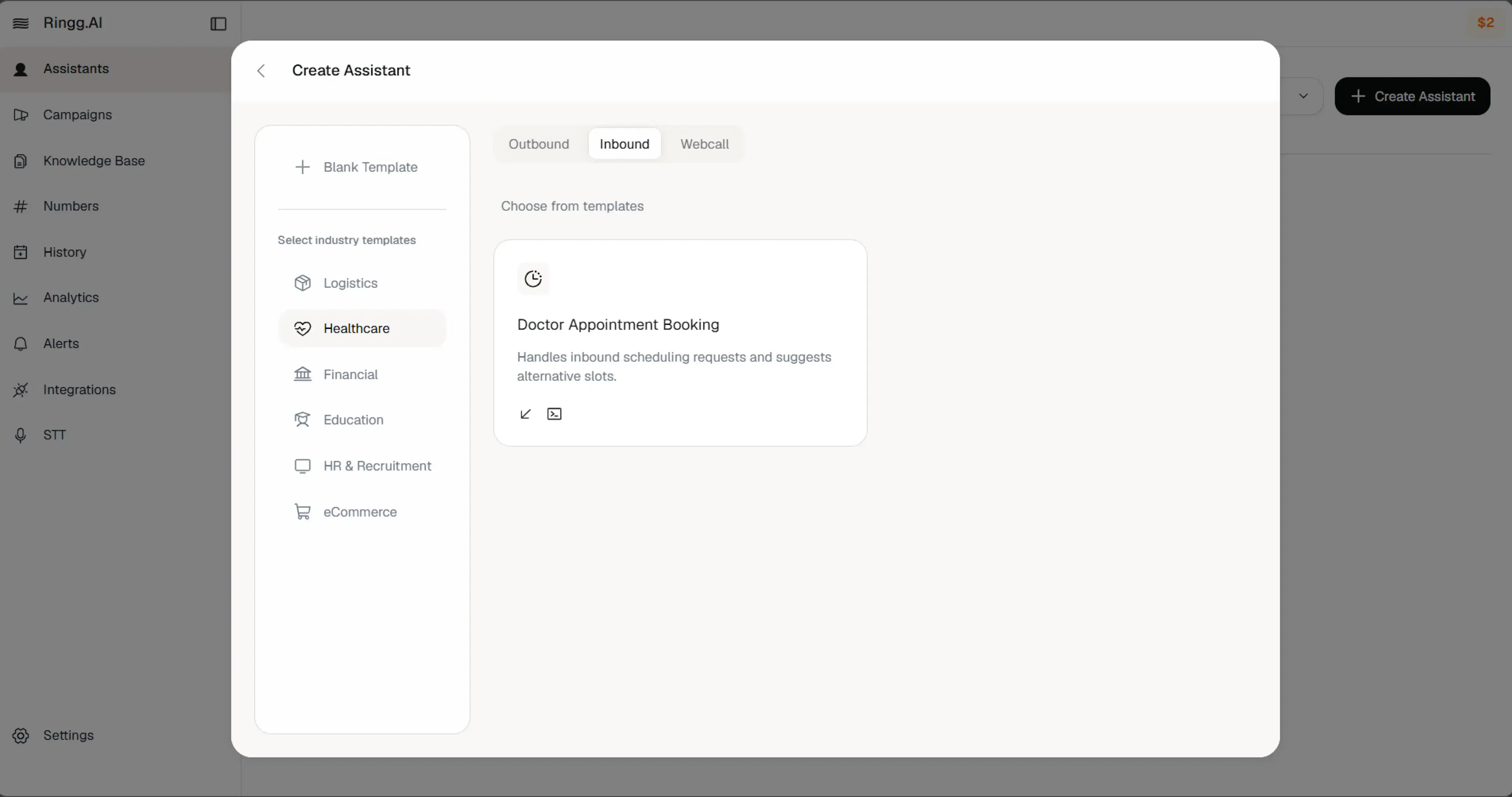 Choosing and configuring a pre-built AI voice agent in Ringg AI