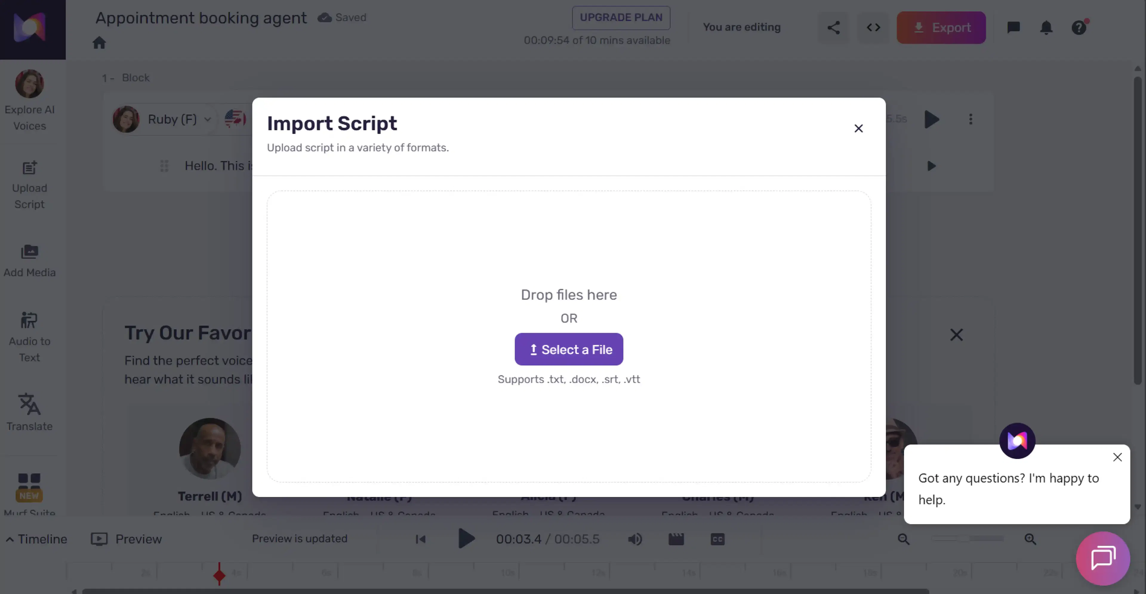Importing a script on Murf AI