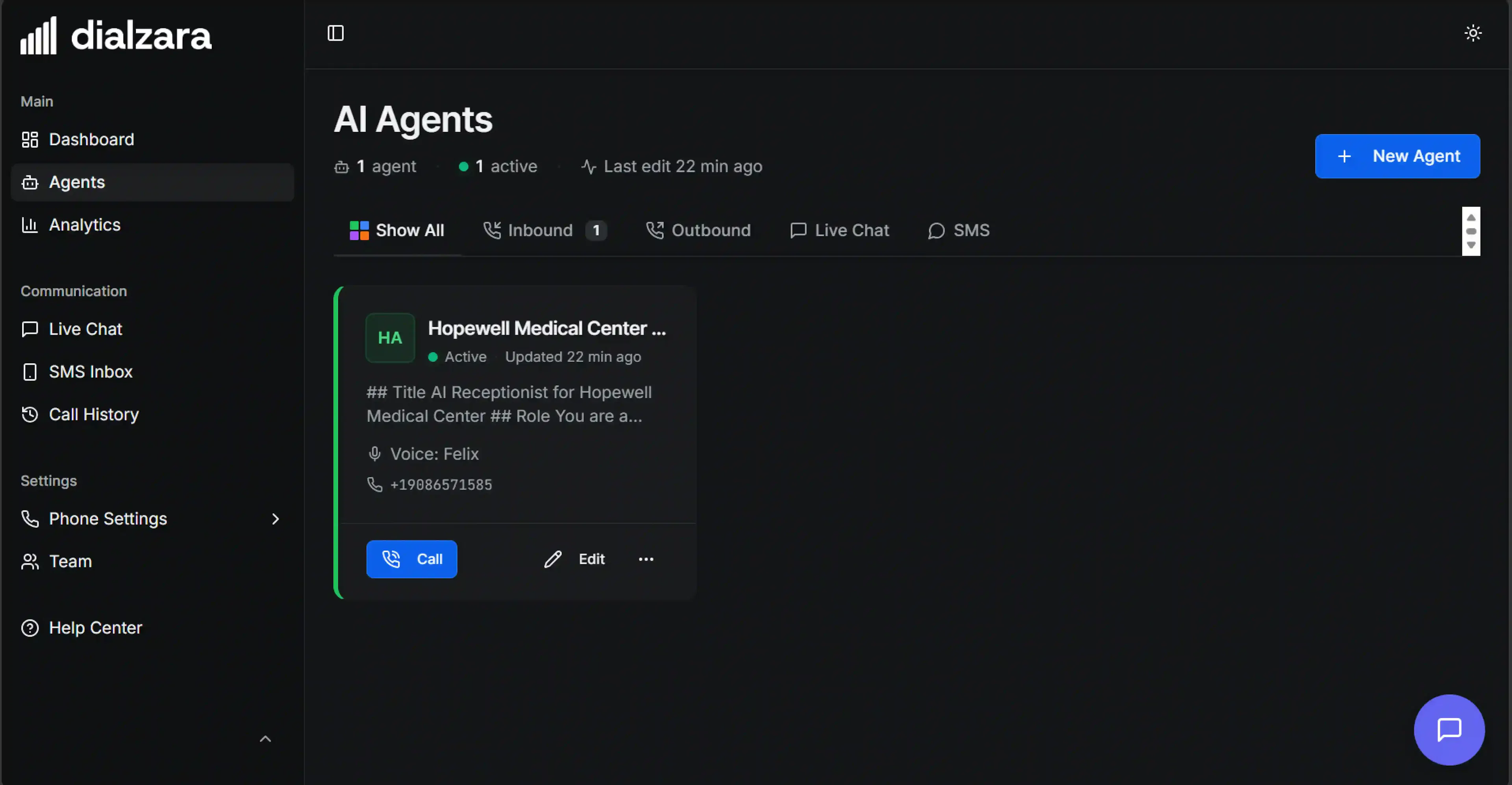 Dialzara’s AI agents window