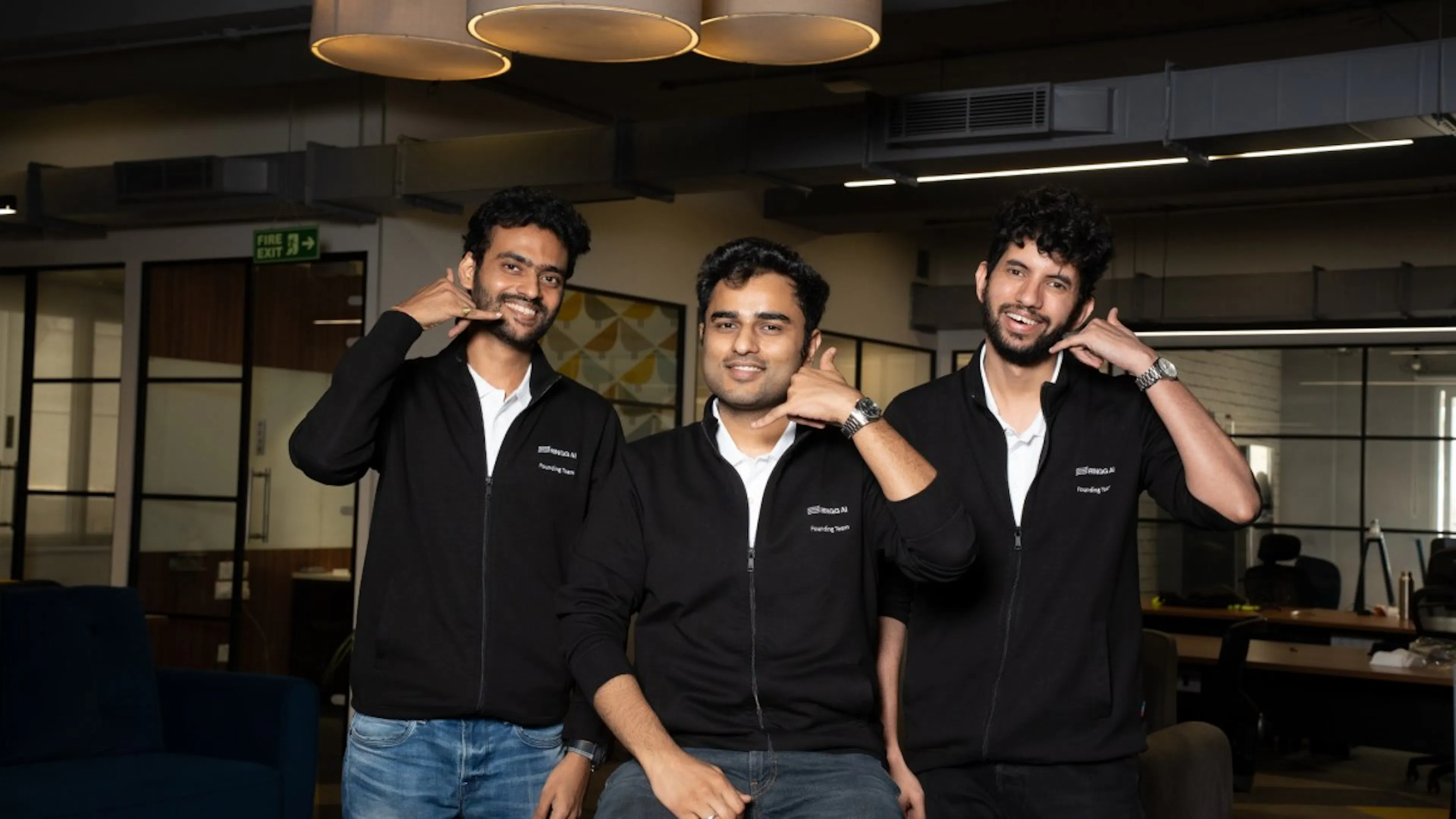 Ringg AI founders Kali CV, Siddharth Tripathi, and Utkarsh Shukla