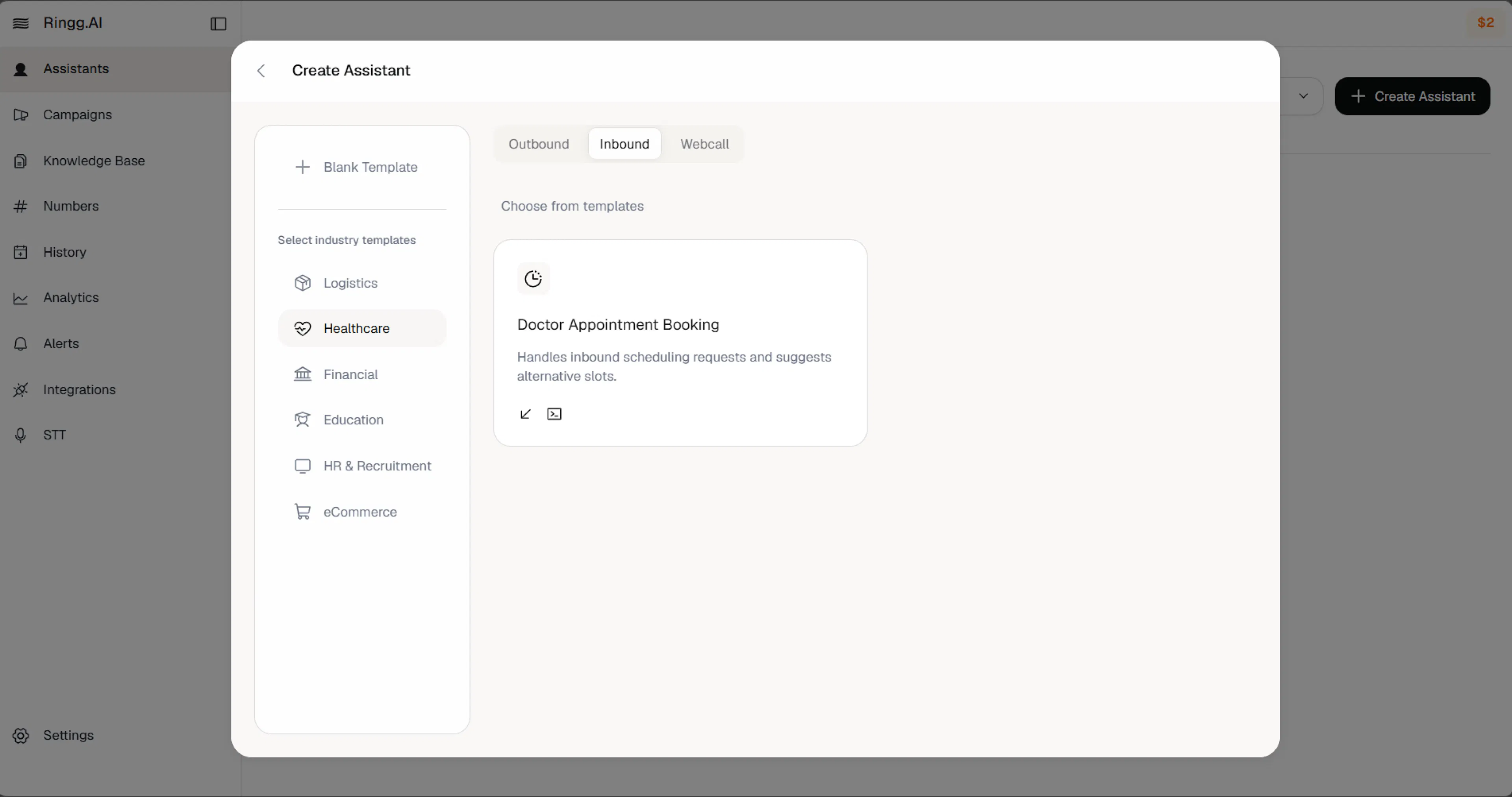 Assistant creation process in Ringg AI