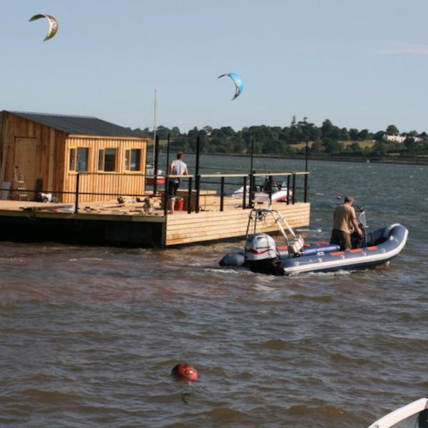 The nearly completed café afloat in the River Exe