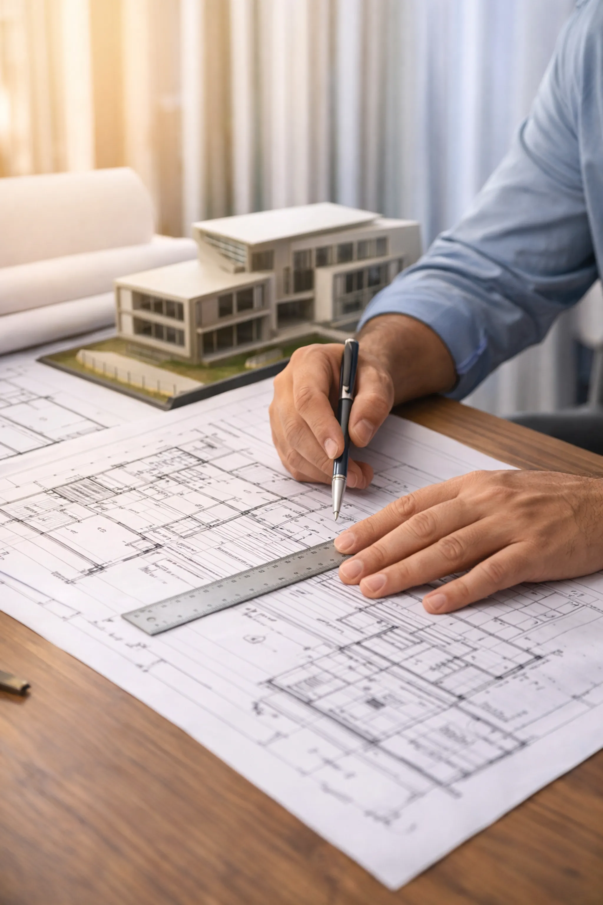 a picture of a man creating a blueprint