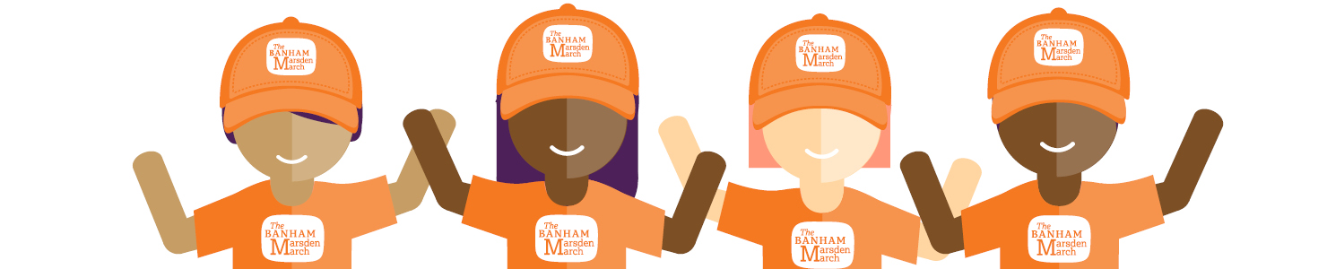 The Banham Marsden March banner image with smiling people icons. 