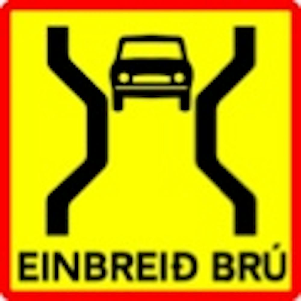 Verkeersbord IJsland wegversmalling Verkeersbord IJsland wegversmalling