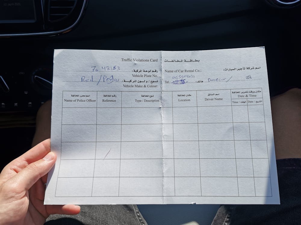 Politiecontroles in het verkeer van Jordanië Traffic Violations Card Jordanië