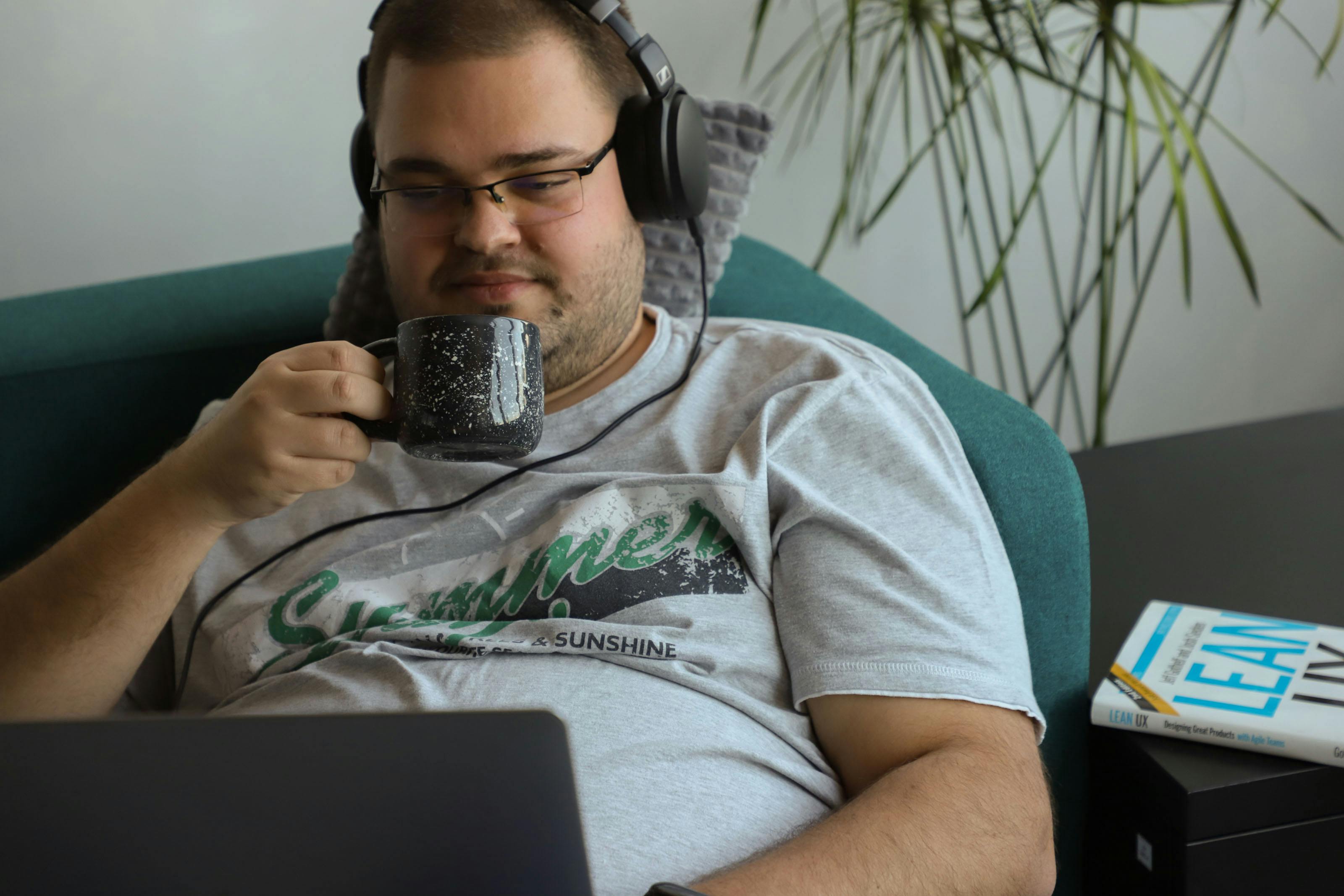 Person working from home on a couch