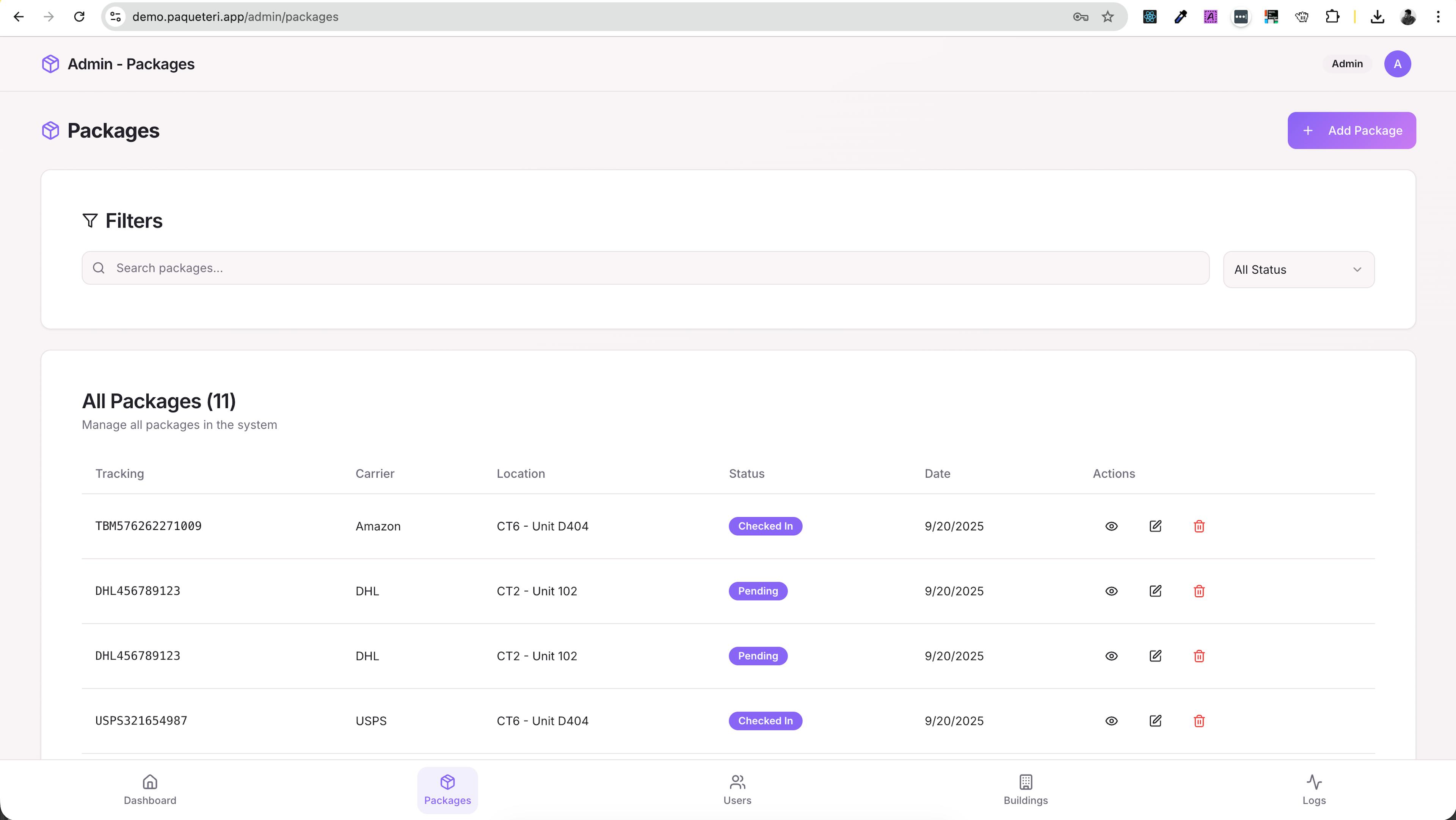 Fully traceable package management for your condo's mailroom