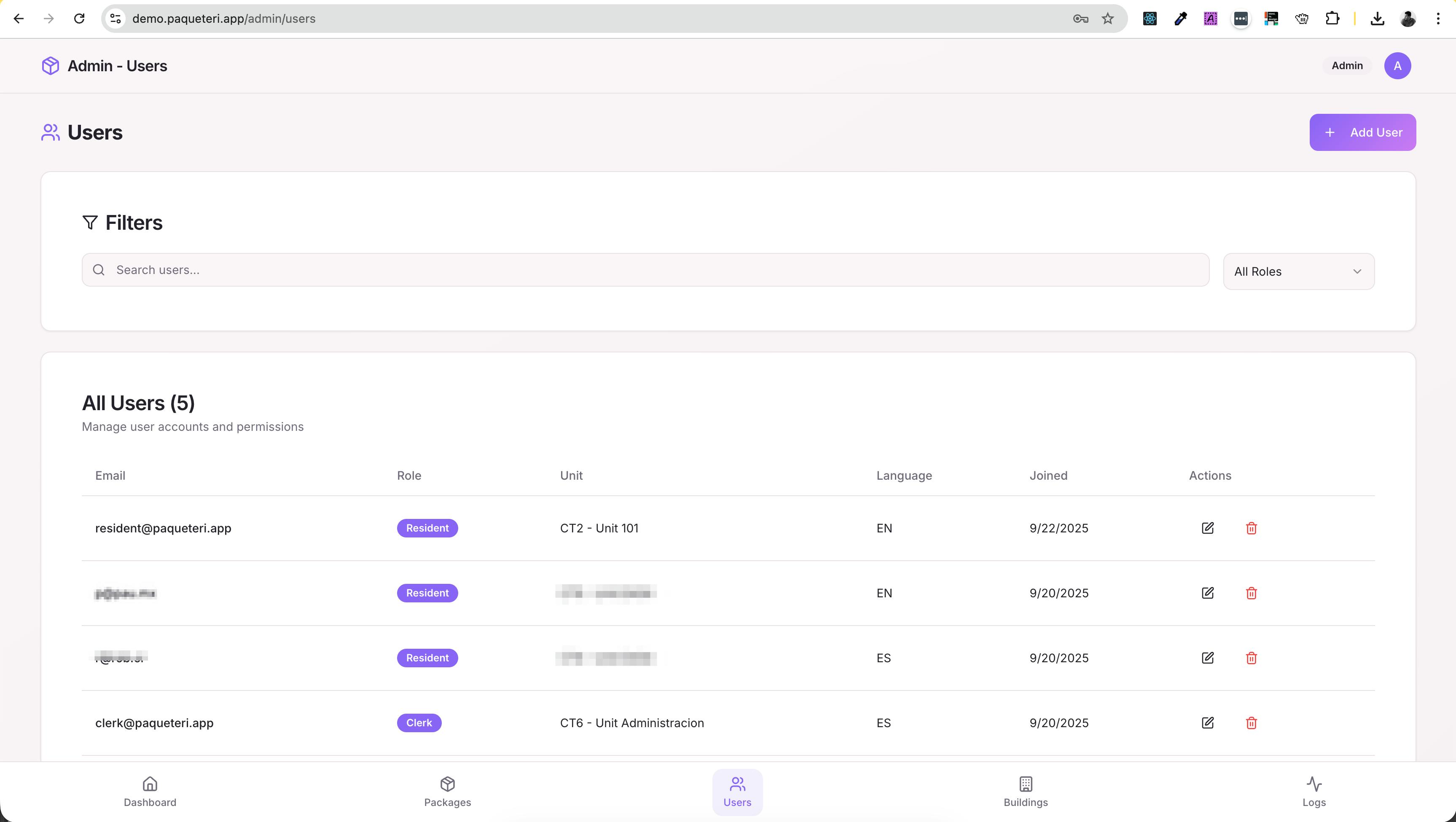 Intuitive user administration, with email validation provided by Supabase
