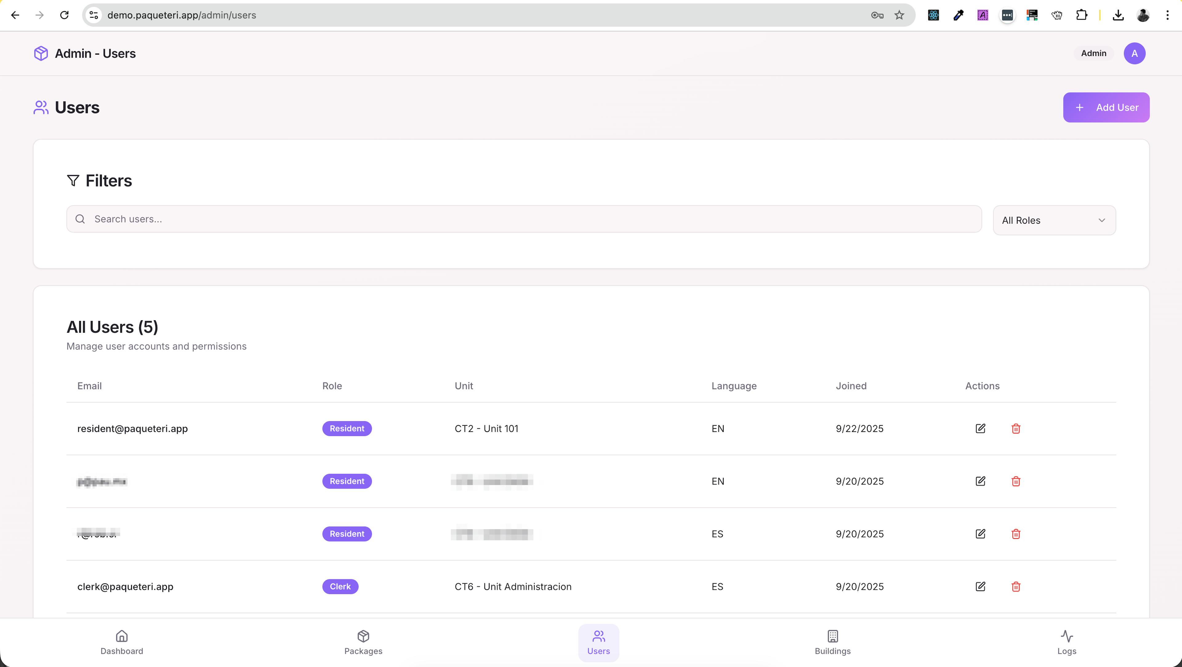 Intuitive user administration, with email validation provided by Supabase
